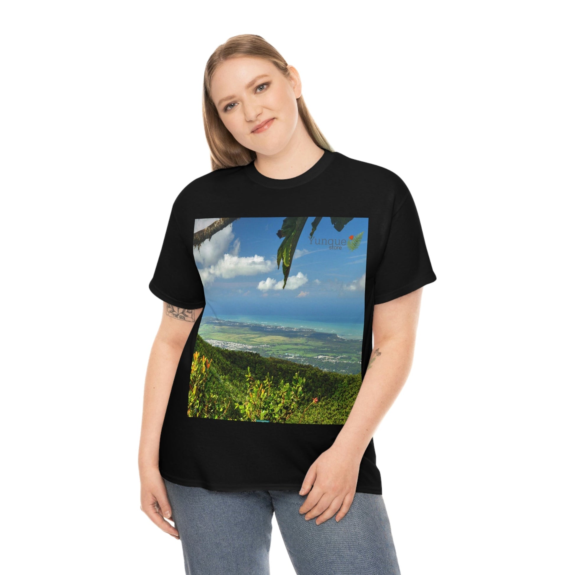 AU Print - Giladan 5000 - Unisex Heavy Cotton Tee - View from 3K feet in El Yunque Rainforest peak - Puerto Rico - Green Forest Home