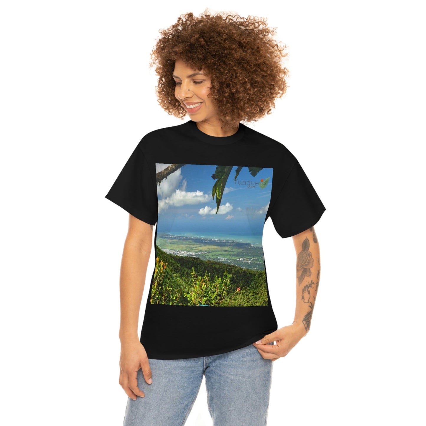 AU Print - Giladan 5000 - Unisex Heavy Cotton Tee - View from 3K feet in El Yunque Rainforest peak - Puerto Rico - Green Forest Home