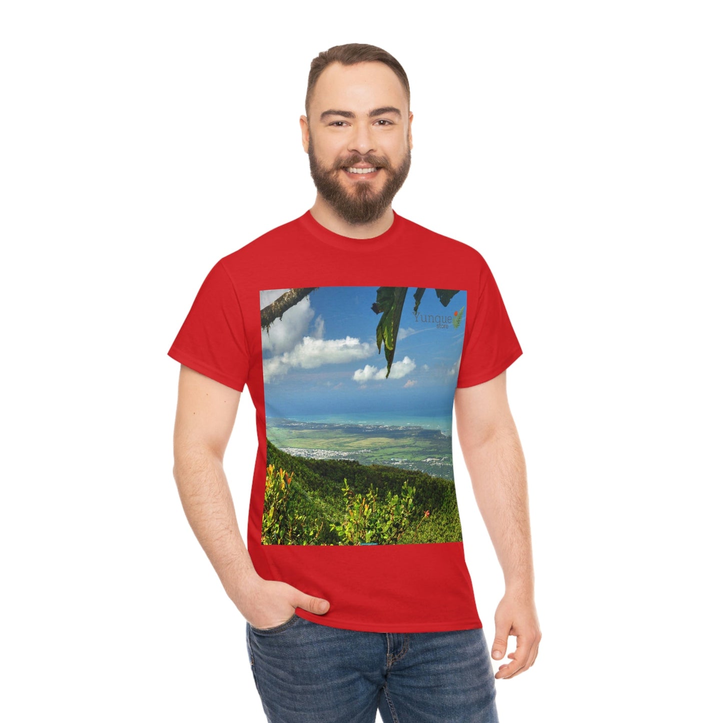 AU Print - Giladan 5000 - Unisex Heavy Cotton Tee - View from 3K feet in El Yunque Rainforest peak - Puerto Rico - Green Forest Home