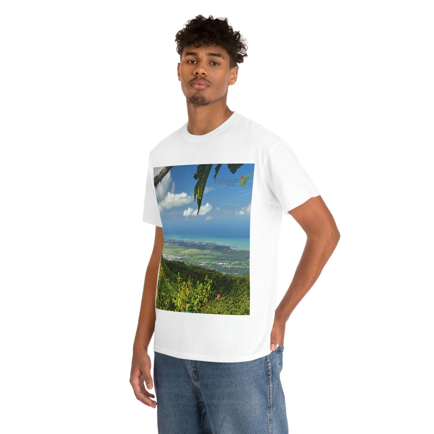 AU Print - Giladan 5000 - Unisex Heavy Cotton Tee - View from 3K feet in El Yunque Rainforest peak - Puerto Rico - Green Forest Home