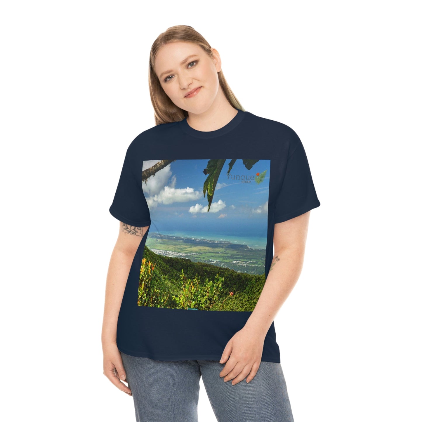 AU Print - Giladan 5000 - Unisex Heavy Cotton Tee - View from 3K feet in El Yunque Rainforest peak - Puerto Rico - Green Forest Home