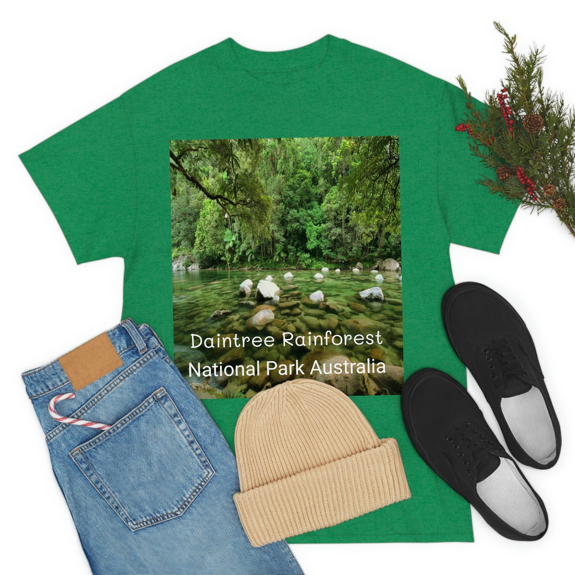 AU-PRINT UNISEX GILDAN 5000 - Heavy Cotton Tee - DAINTREE RAINFOREST National Park - Australia - Printed in AU by The Print Bar - Green Forest Home