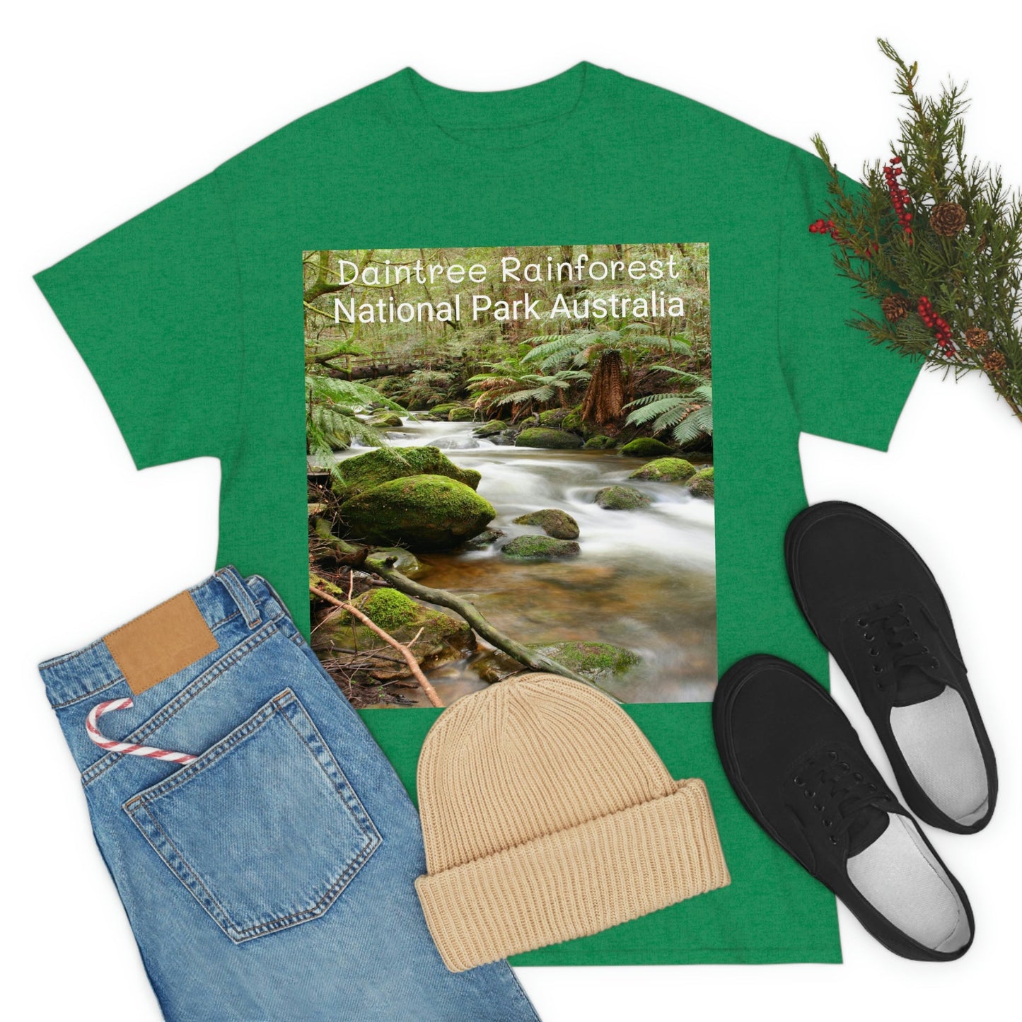 AU-PRINT UNISEX GILDAN 5000 - Heavy Cotton Tee - DAINTREE RAINFOREST National Park - Australia - Printed in AU by The Print Bar - Green Forest Home