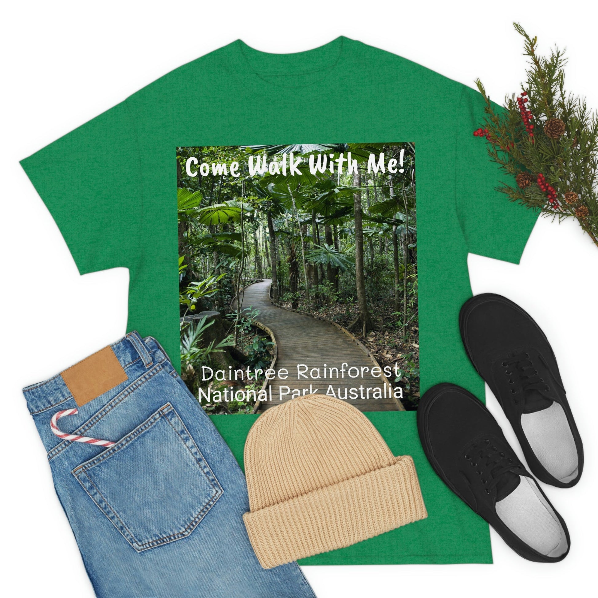 AU-PRINT UNISEX GILDAN 5000 - Heavy Cotton Tee - DAINTREE RAINFOREST National Park - Australia - Printed in AU by The Print Bar - Green Forest Home