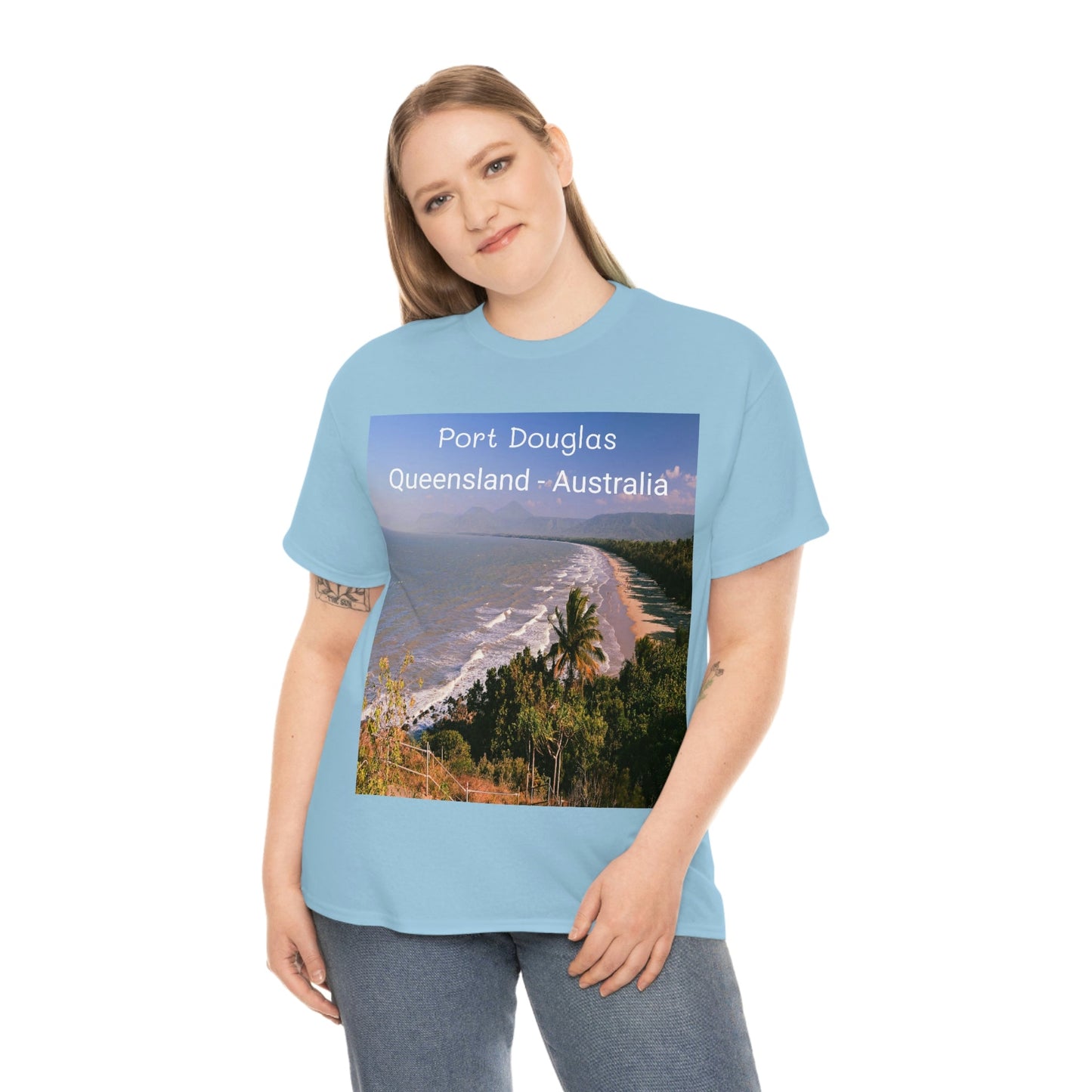 AU-PRINT UNISEX GILDAN 5000 - Heavy Cotton Tee - Douglas Port 4-mile Beach - Australia - Printed in AU by The Print Bar - Green Forest Home