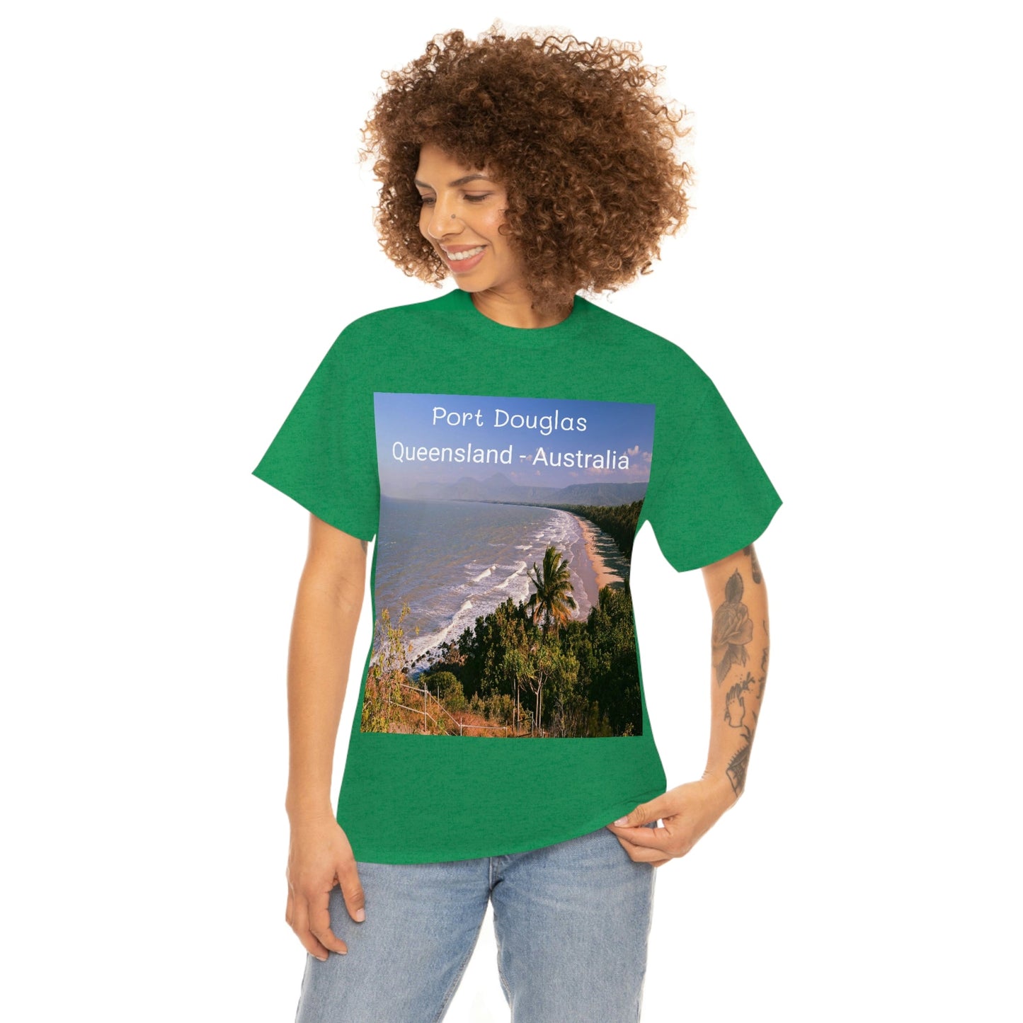 AU-PRINT UNISEX GILDAN 5000 - Heavy Cotton Tee - Douglas Port 4-mile Beach - Australia - Printed in AU by The Print Bar - Green Forest Home