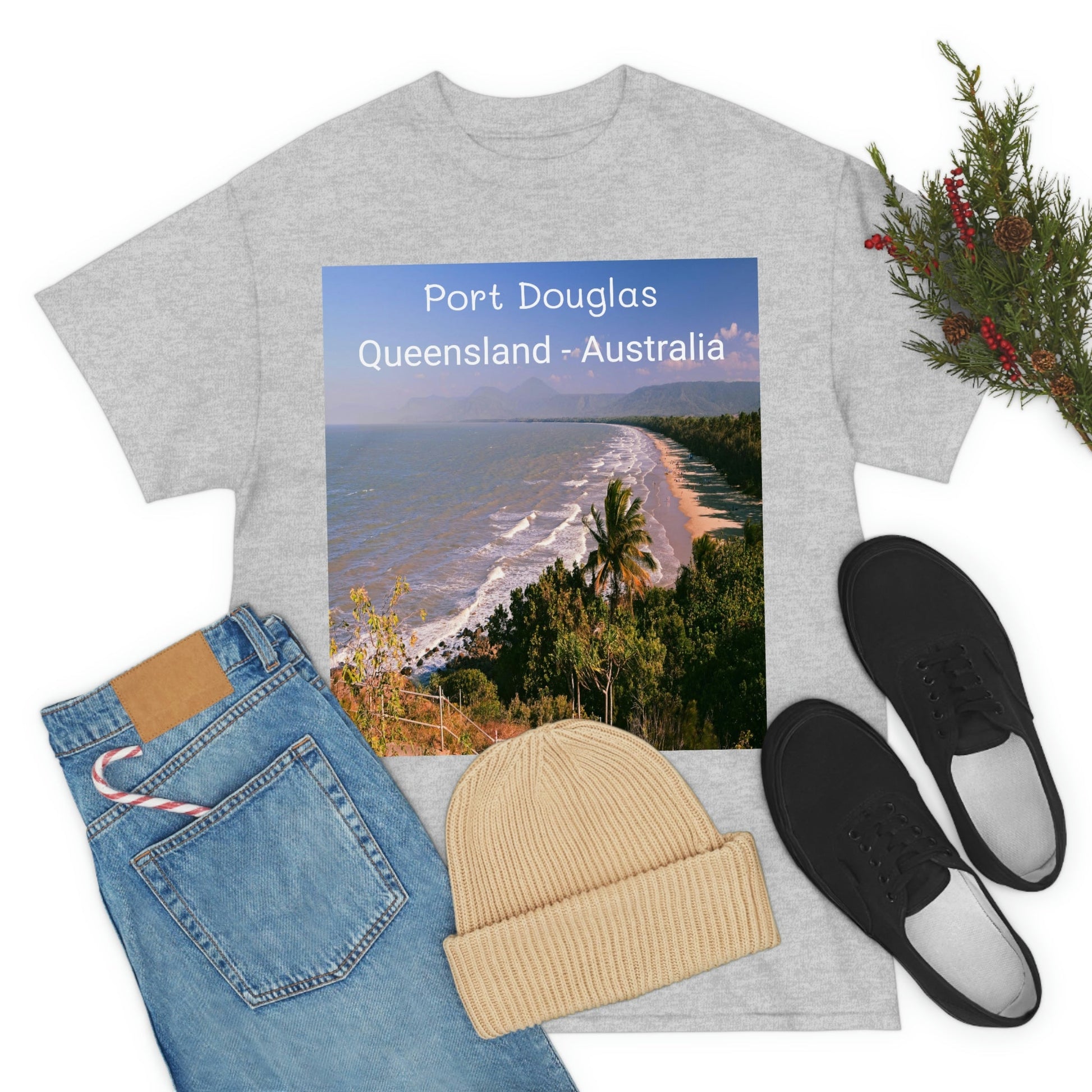 AU-PRINT UNISEX GILDAN 5000 - Heavy Cotton Tee - Douglas Port 4-mile Beach - Australia - Printed in AU by The Print Bar - Green Forest Home