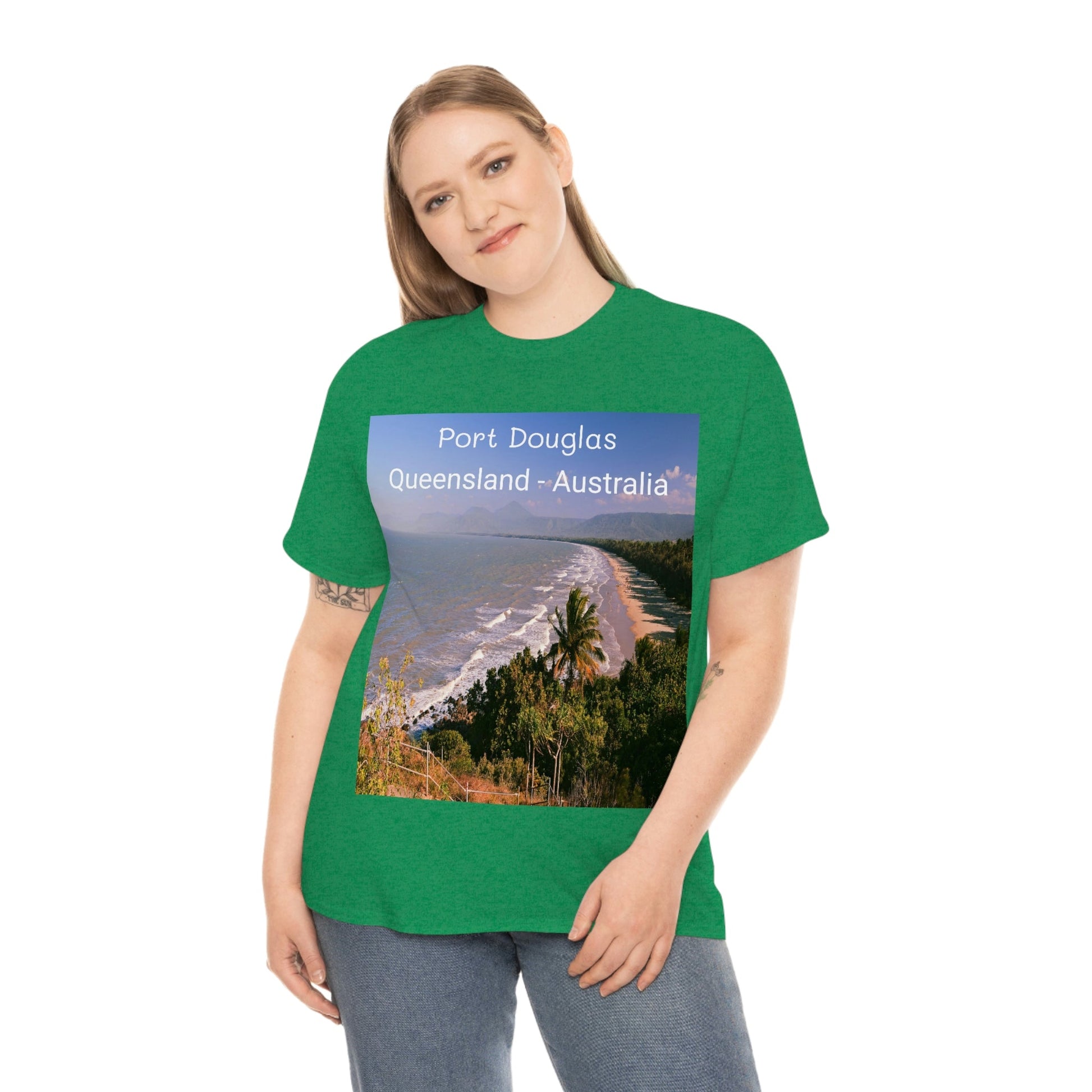 AU-PRINT UNISEX GILDAN 5000 - Heavy Cotton Tee - Douglas Port 4-mile Beach - Australia - Printed in AU by The Print Bar - Green Forest Home