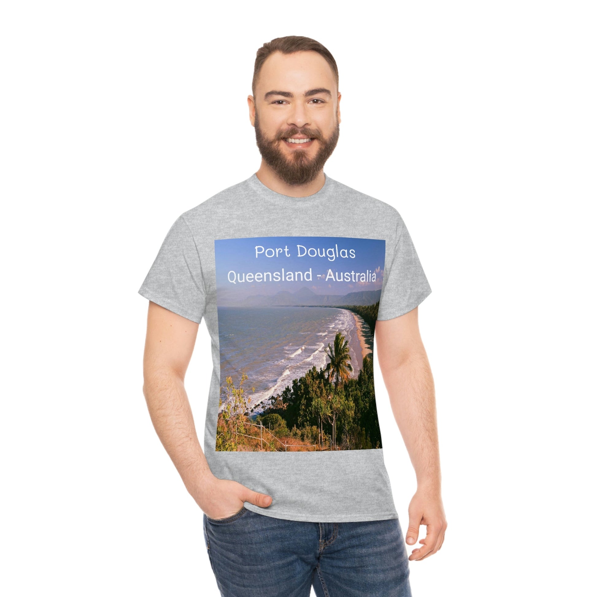 AU-PRINT UNISEX GILDAN 5000 - Heavy Cotton Tee - Douglas Port 4-mile Beach - Australia - Printed in AU by The Print Bar - Green Forest Home