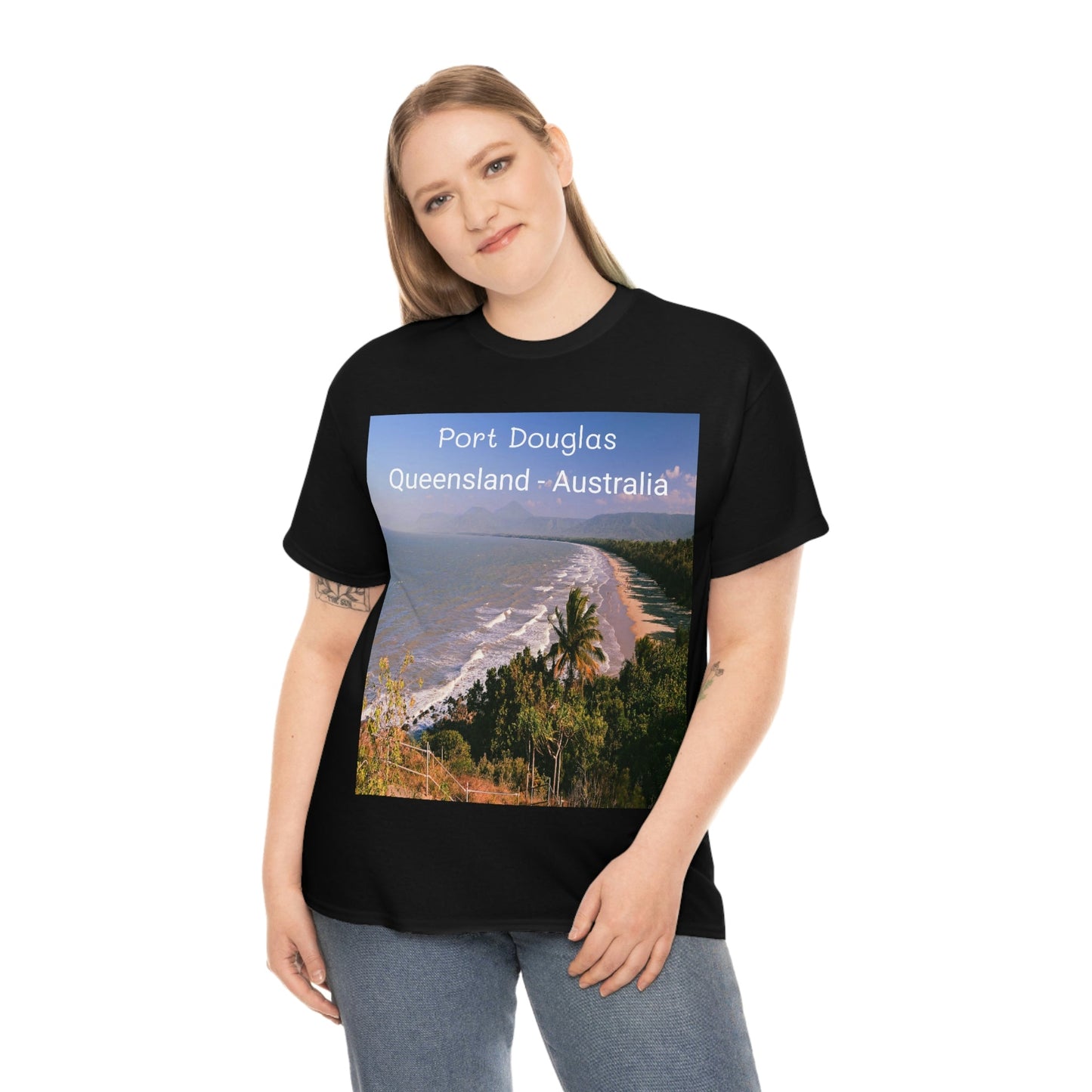 AU-PRINT UNISEX GILDAN 5000 - Heavy Cotton Tee - Douglas Port 4-mile Beach - Australia - Printed in AU by The Print Bar - Green Forest Home