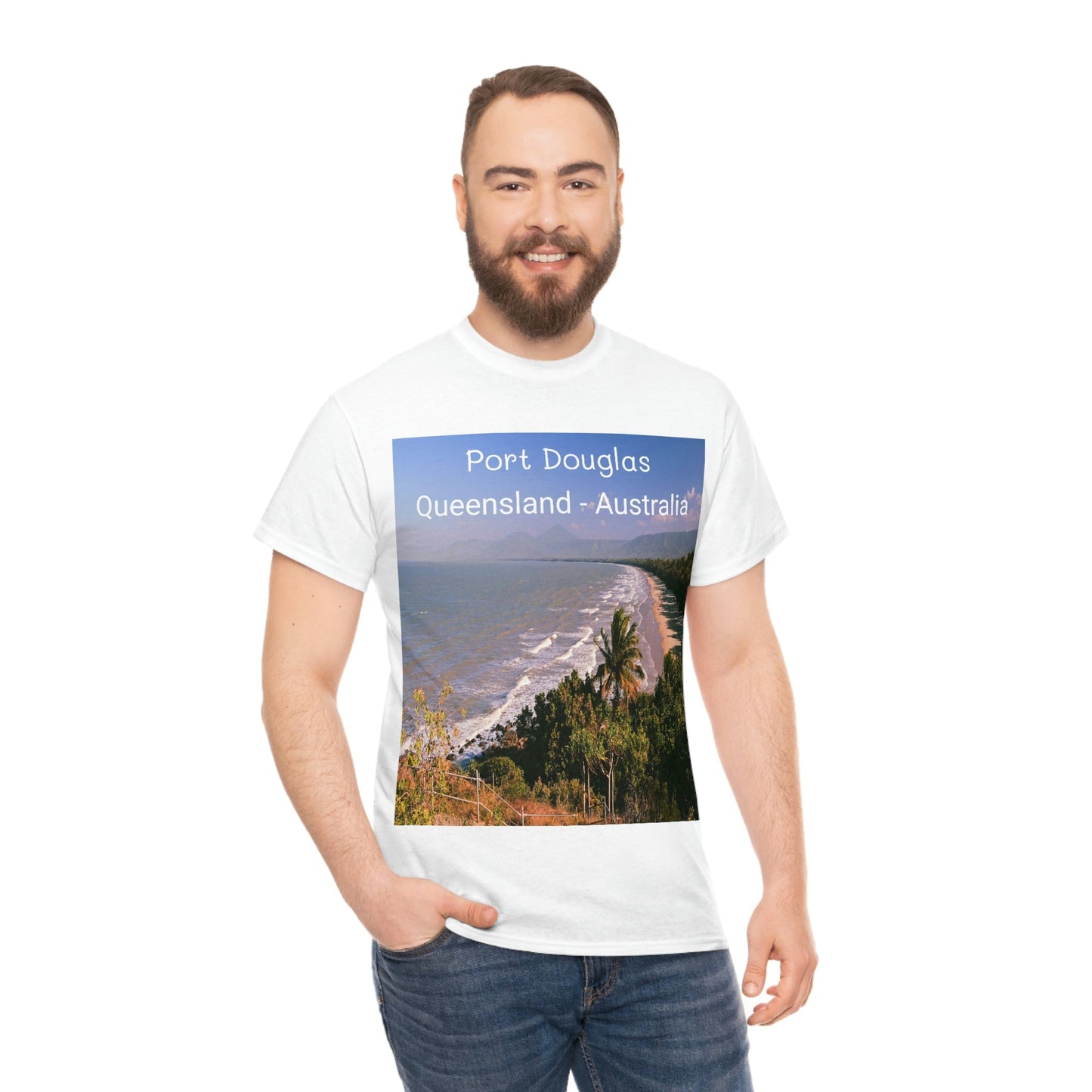 AU-PRINT UNISEX GILDAN 5000 - Heavy Cotton Tee - Douglas Port 4-mile Beach - Australia - Printed in AU by The Print Bar - Green Forest Home