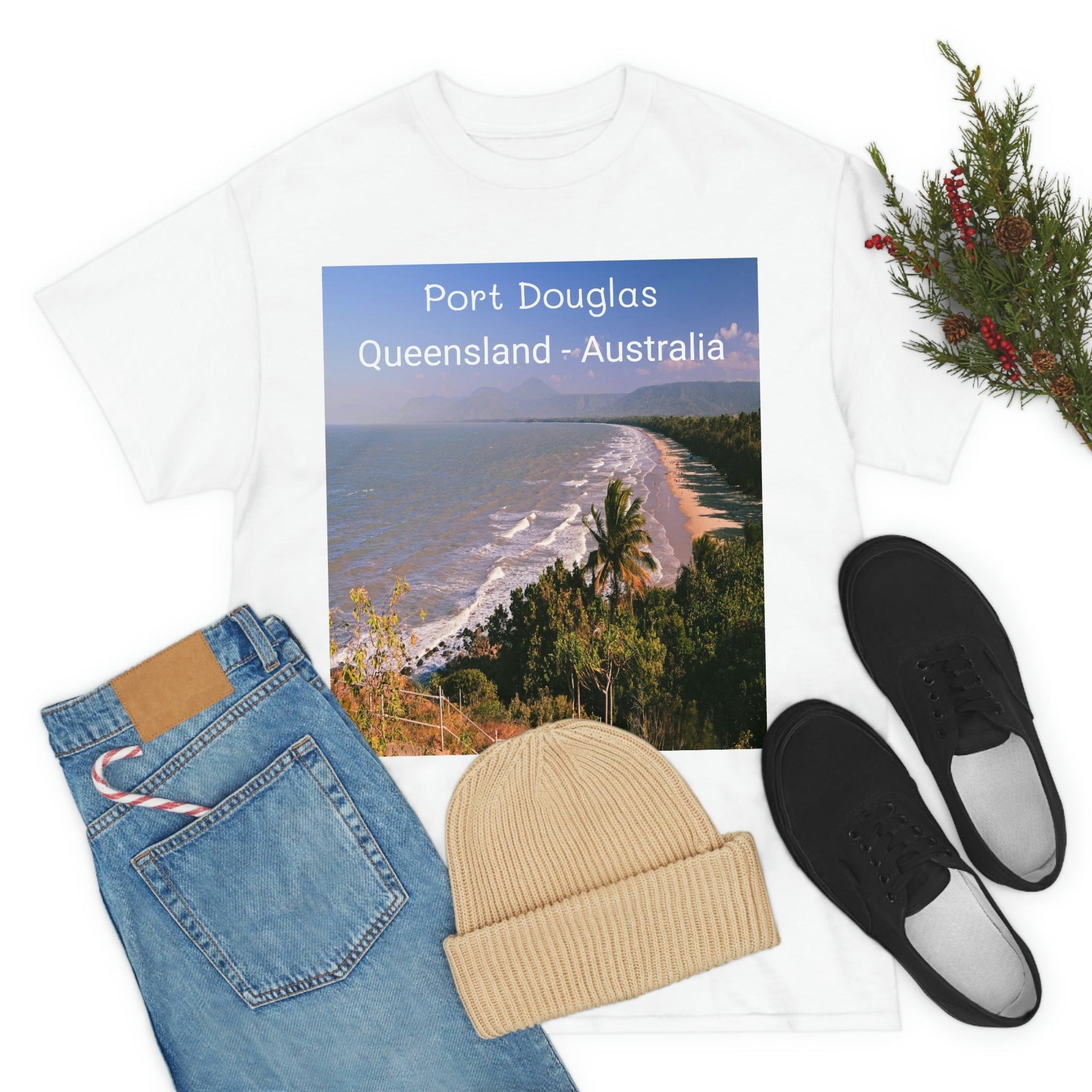 AU-PRINT UNISEX GILDAN 5000 - Heavy Cotton Tee - Douglas Port 4-mile Beach - Australia - Printed in AU by The Print Bar - Green Forest Home