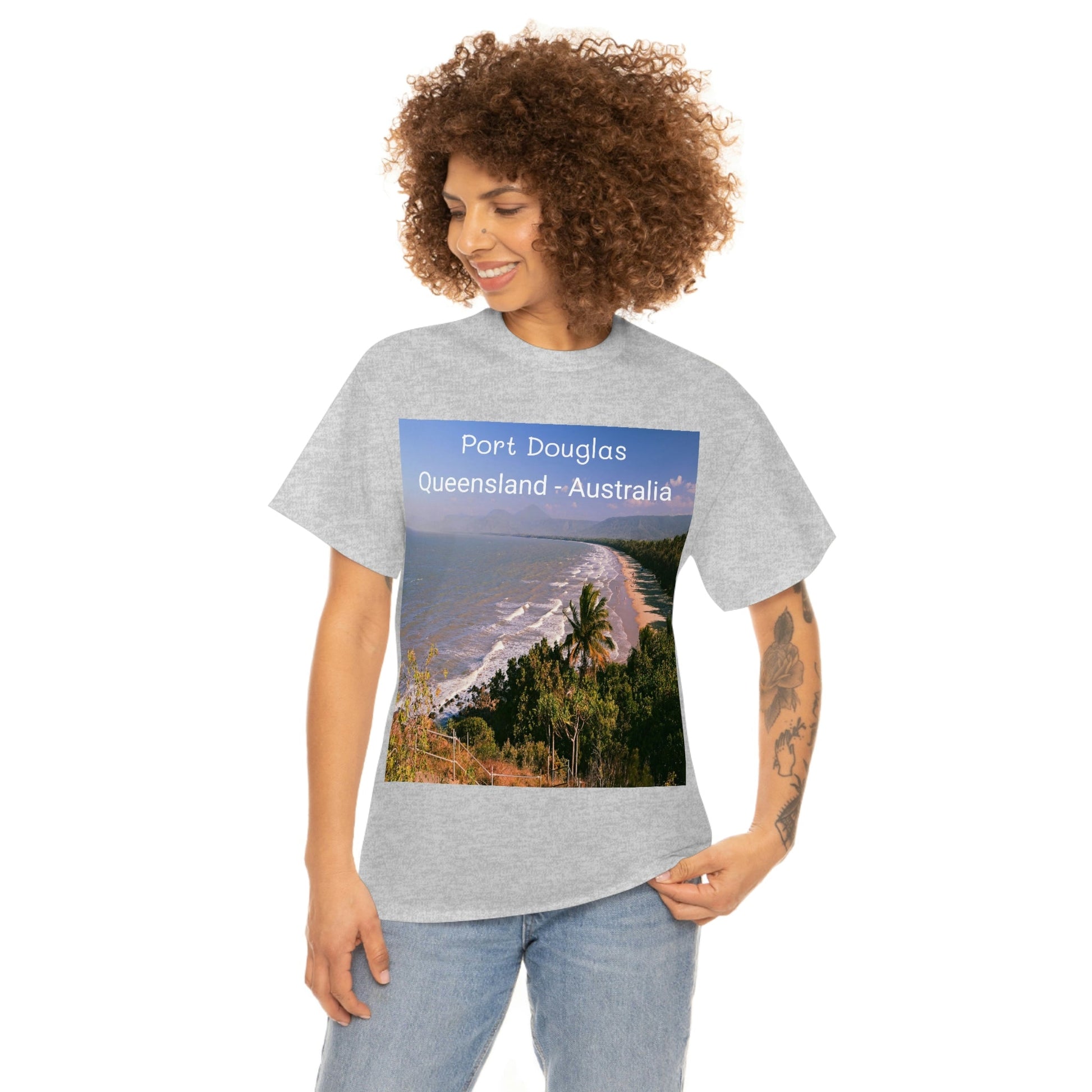 AU-PRINT UNISEX GILDAN 5000 - Heavy Cotton Tee - Douglas Port 4-mile Beach - Australia - Printed in AU by The Print Bar - Green Forest Home