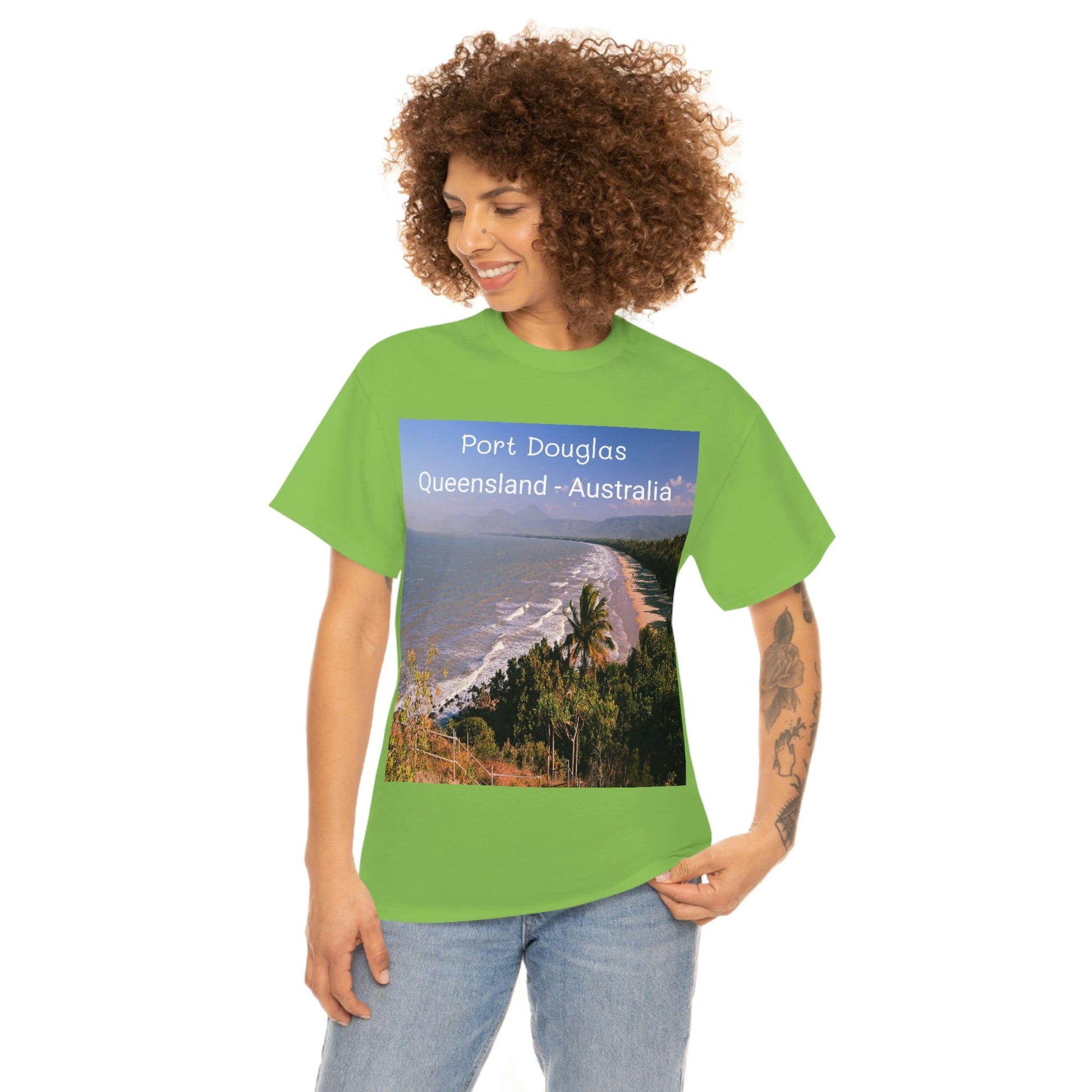 AU-PRINT UNISEX GILDAN 5000 - Heavy Cotton Tee - Douglas Port 4-mile Beach - Australia - Printed in AU by The Print Bar - Green Forest Home