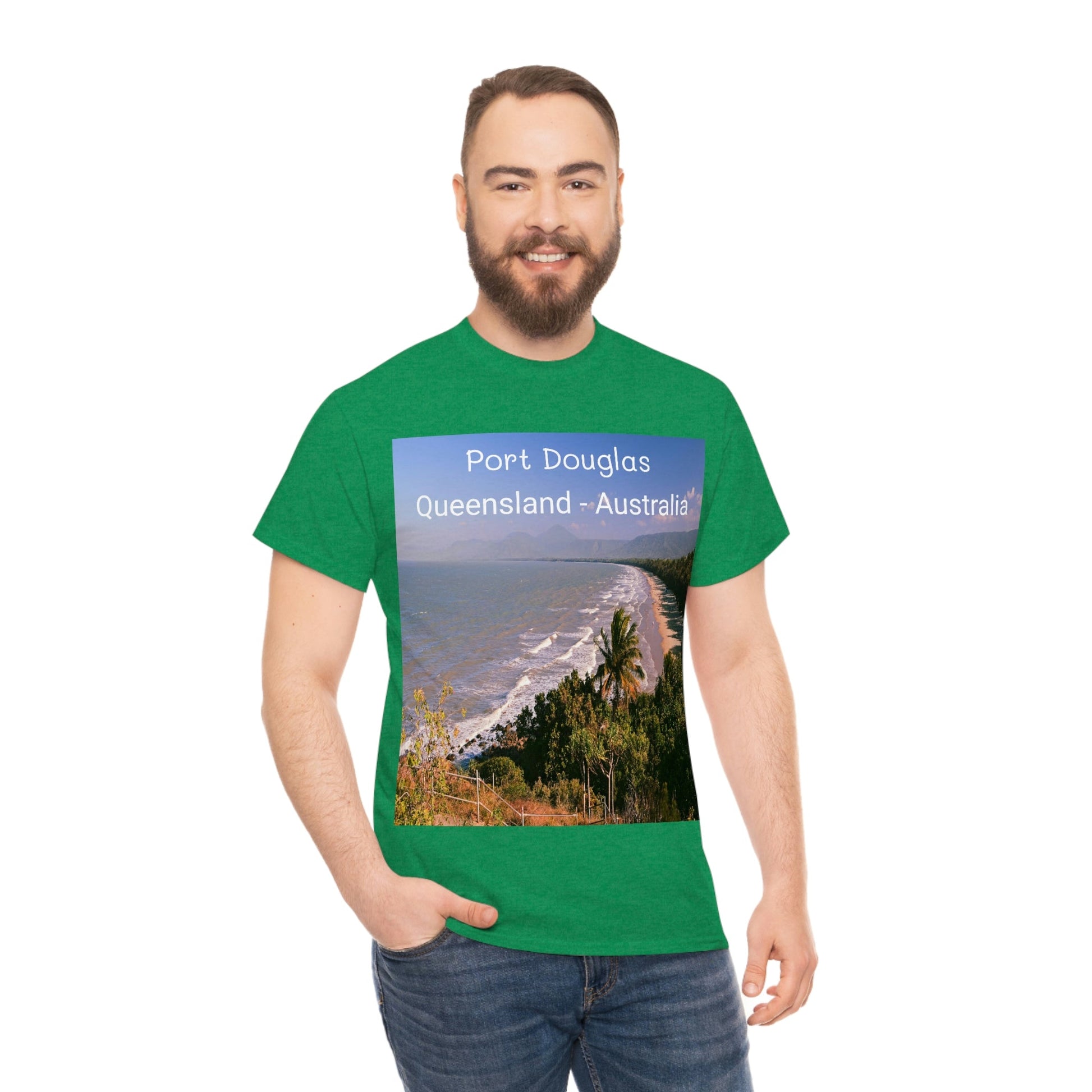 AU-PRINT UNISEX GILDAN 5000 - Heavy Cotton Tee - Douglas Port 4-mile Beach - Australia - Printed in AU by The Print Bar - Green Forest Home