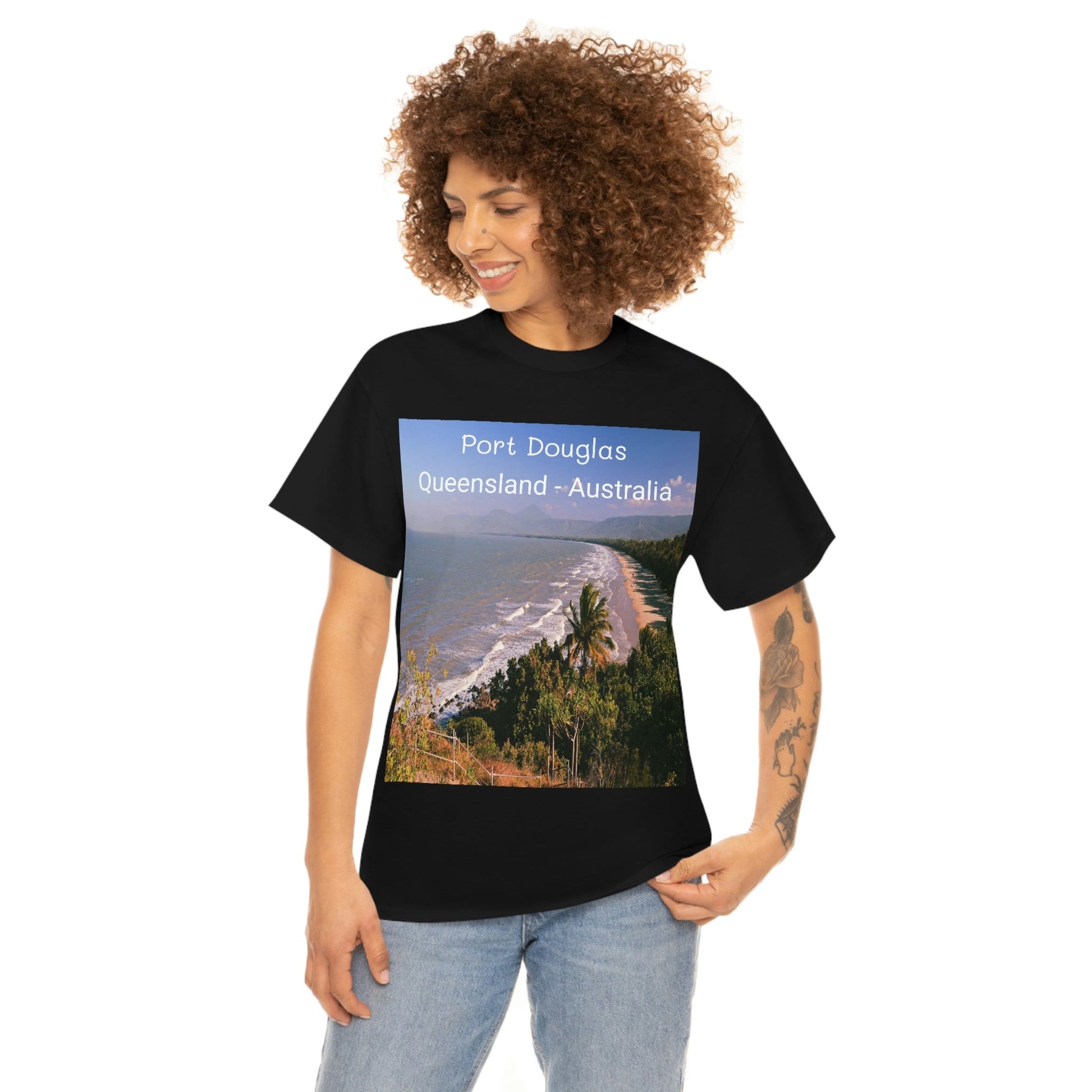 AU-PRINT UNISEX GILDAN 5000 - Heavy Cotton Tee - Douglas Port 4-mile Beach - Australia - Printed in AU by The Print Bar - Green Forest Home