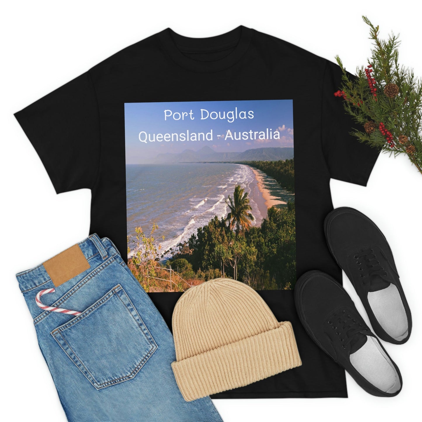 AU-PRINT UNISEX GILDAN 5000 - Heavy Cotton Tee - Douglas Port 4-mile Beach - Australia - Printed in AU by The Print Bar - Green Forest Home