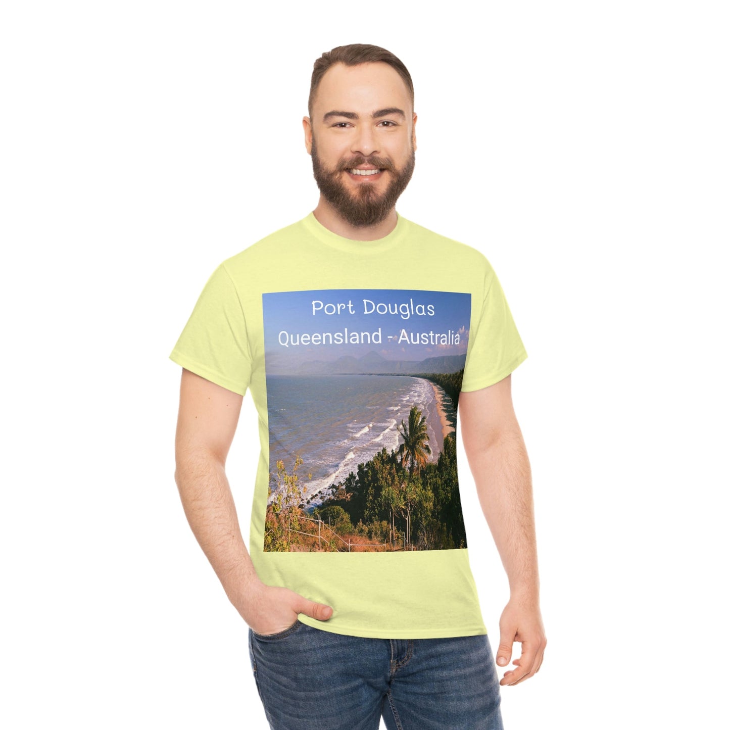 AU-PRINT UNISEX GILDAN 5000 - Heavy Cotton Tee - Douglas Port 4-mile Beach - Australia - Printed in AU by The Print Bar - Green Forest Home