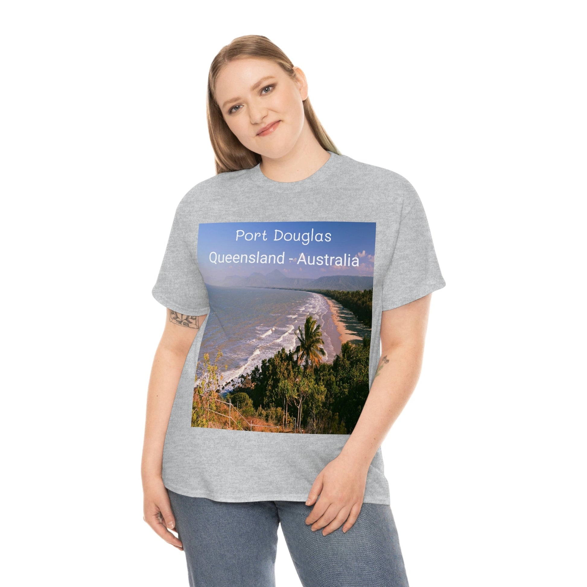 AU-PRINT UNISEX GILDAN 5000 - Heavy Cotton Tee - Douglas Port 4-mile Beach - Australia - Printed in AU by The Print Bar - Green Forest Home