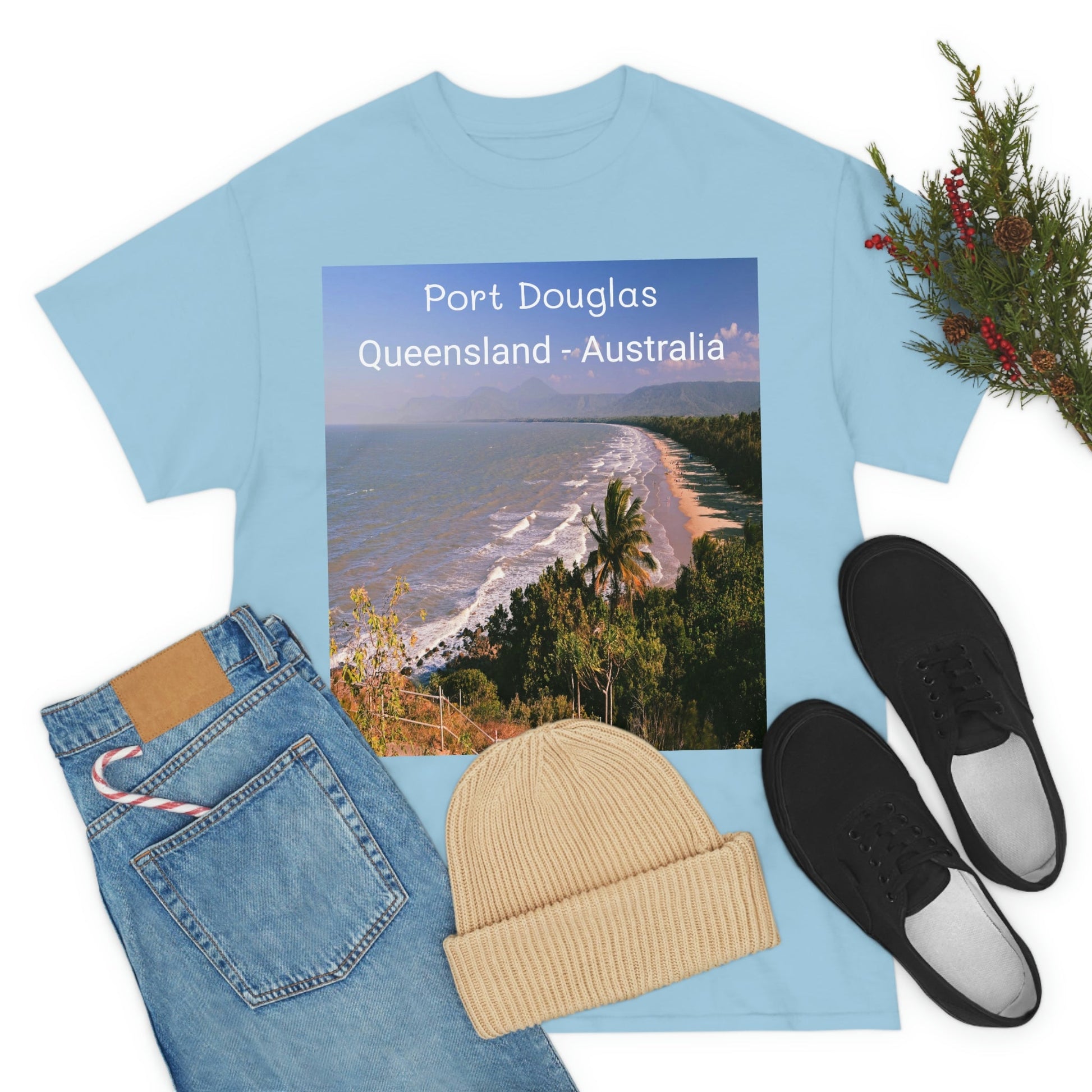 AU-PRINT UNISEX GILDAN 5000 - Heavy Cotton Tee - Douglas Port 4-mile Beach - Australia - Printed in AU by The Print Bar - Green Forest Home