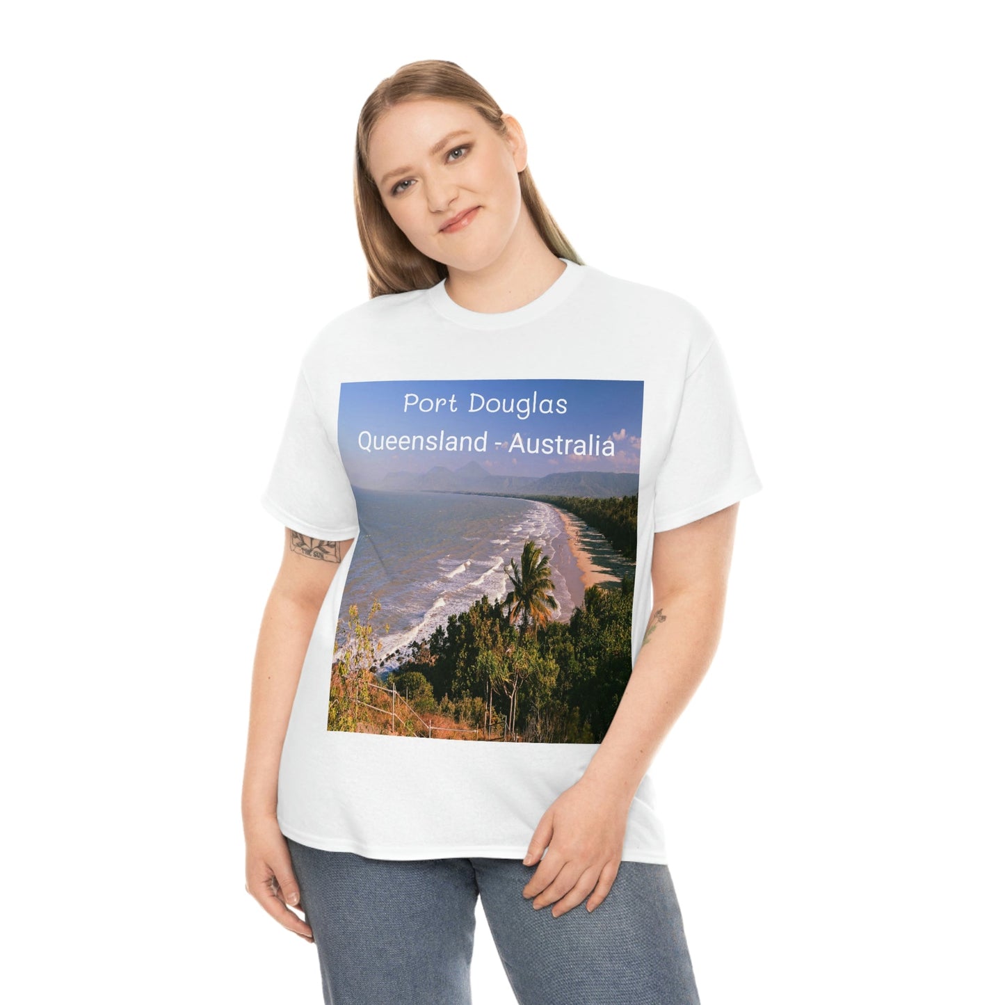 AU-PRINT UNISEX GILDAN 5000 - Heavy Cotton Tee - Douglas Port 4-mile Beach - Australia - Printed in AU by The Print Bar - Green Forest Home