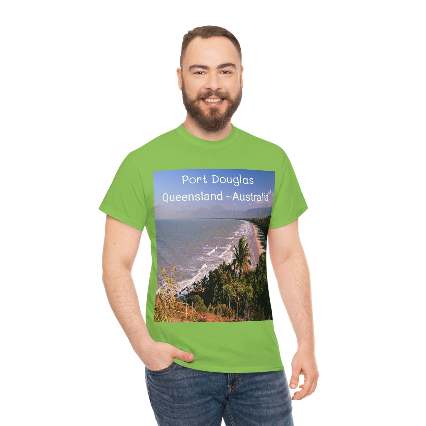 AU-PRINT UNISEX GILDAN 5000 - Heavy Cotton Tee - Douglas Port 4-mile Beach - Australia - Printed in AU by The Print Bar - Green Forest Home