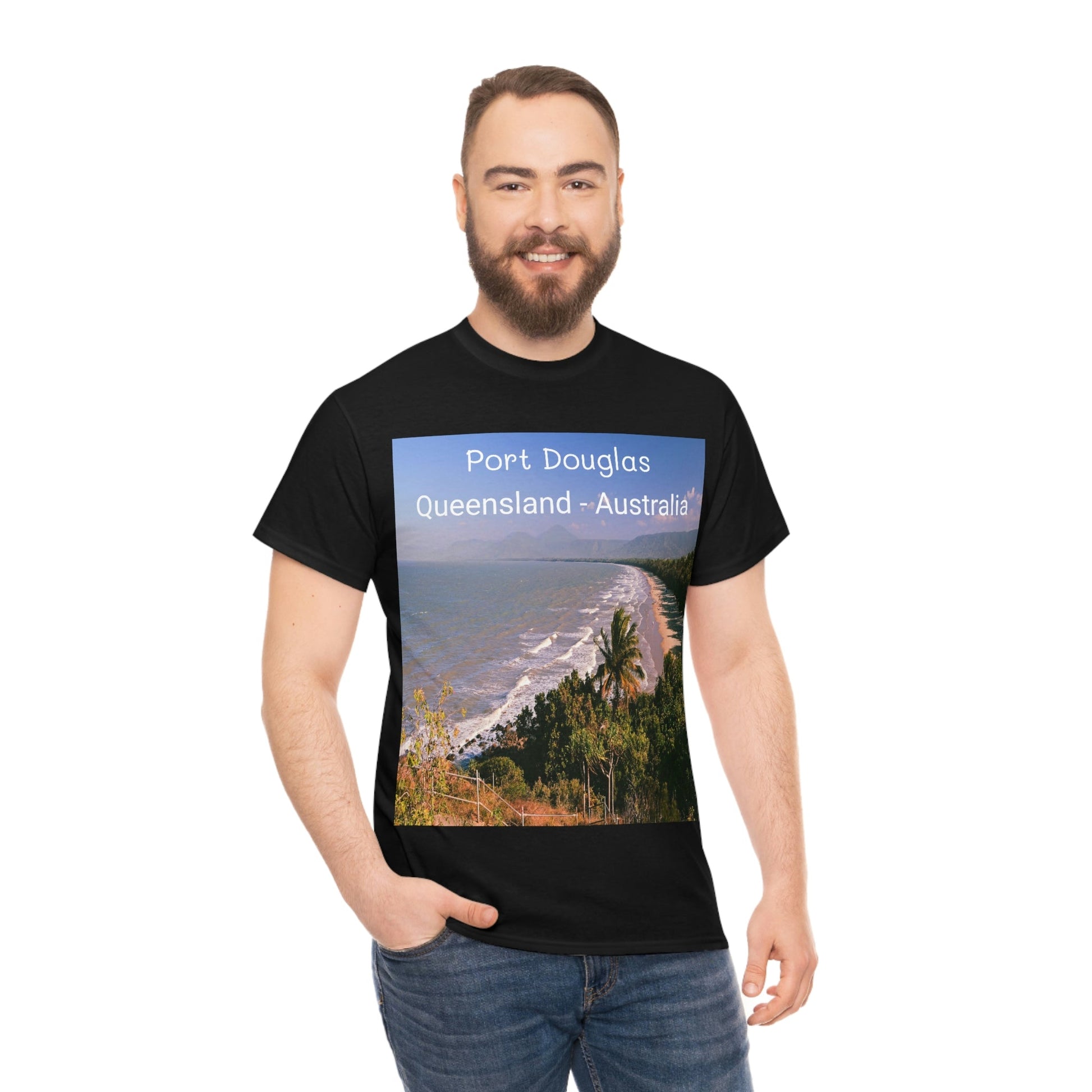 AU-PRINT UNISEX GILDAN 5000 - Heavy Cotton Tee - Douglas Port 4-mile Beach - Australia - Printed in AU by The Print Bar - Green Forest Home