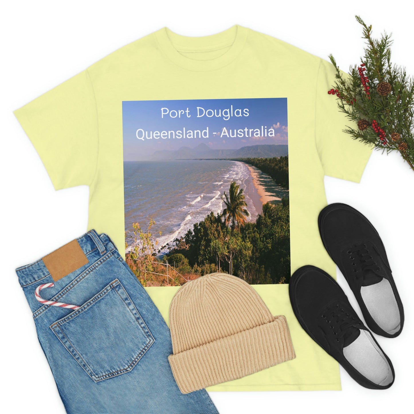 AU-PRINT UNISEX GILDAN 5000 - Heavy Cotton Tee - Douglas Port 4-mile Beach - Australia - Printed in AU by The Print Bar - Green Forest Home