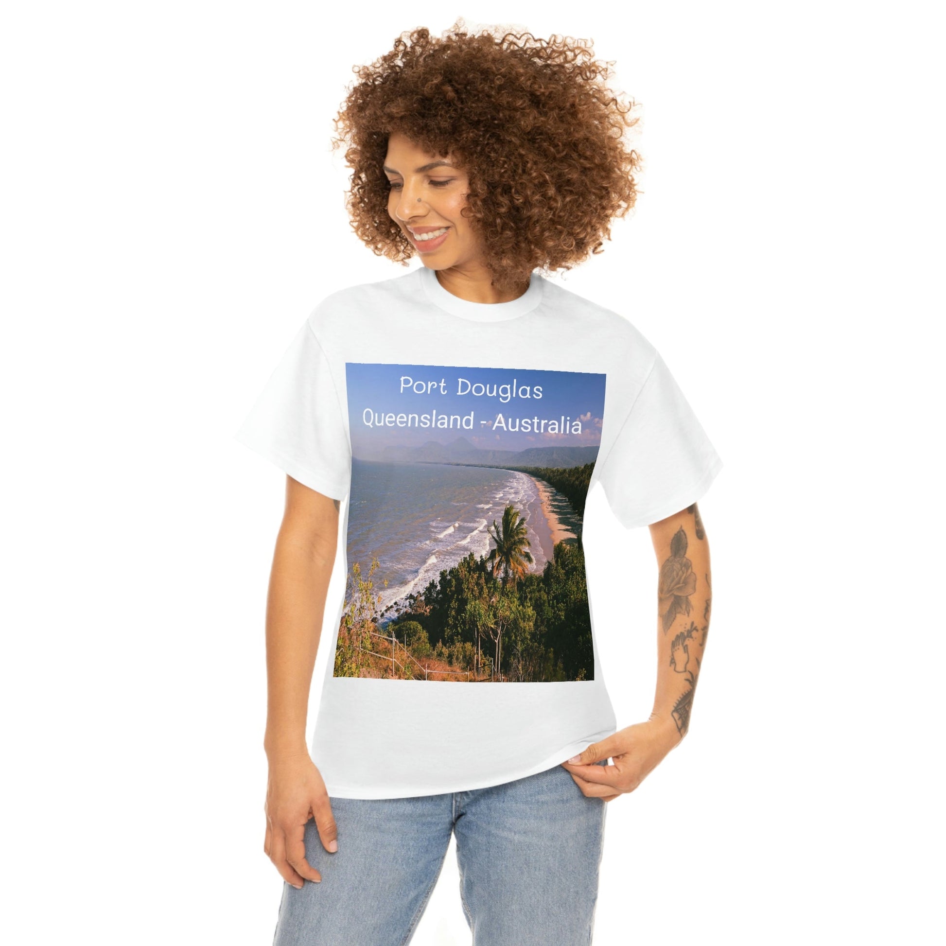 AU-PRINT UNISEX GILDAN 5000 - Heavy Cotton Tee - Douglas Port 4-mile Beach - Australia - Printed in AU by The Print Bar - Green Forest Home