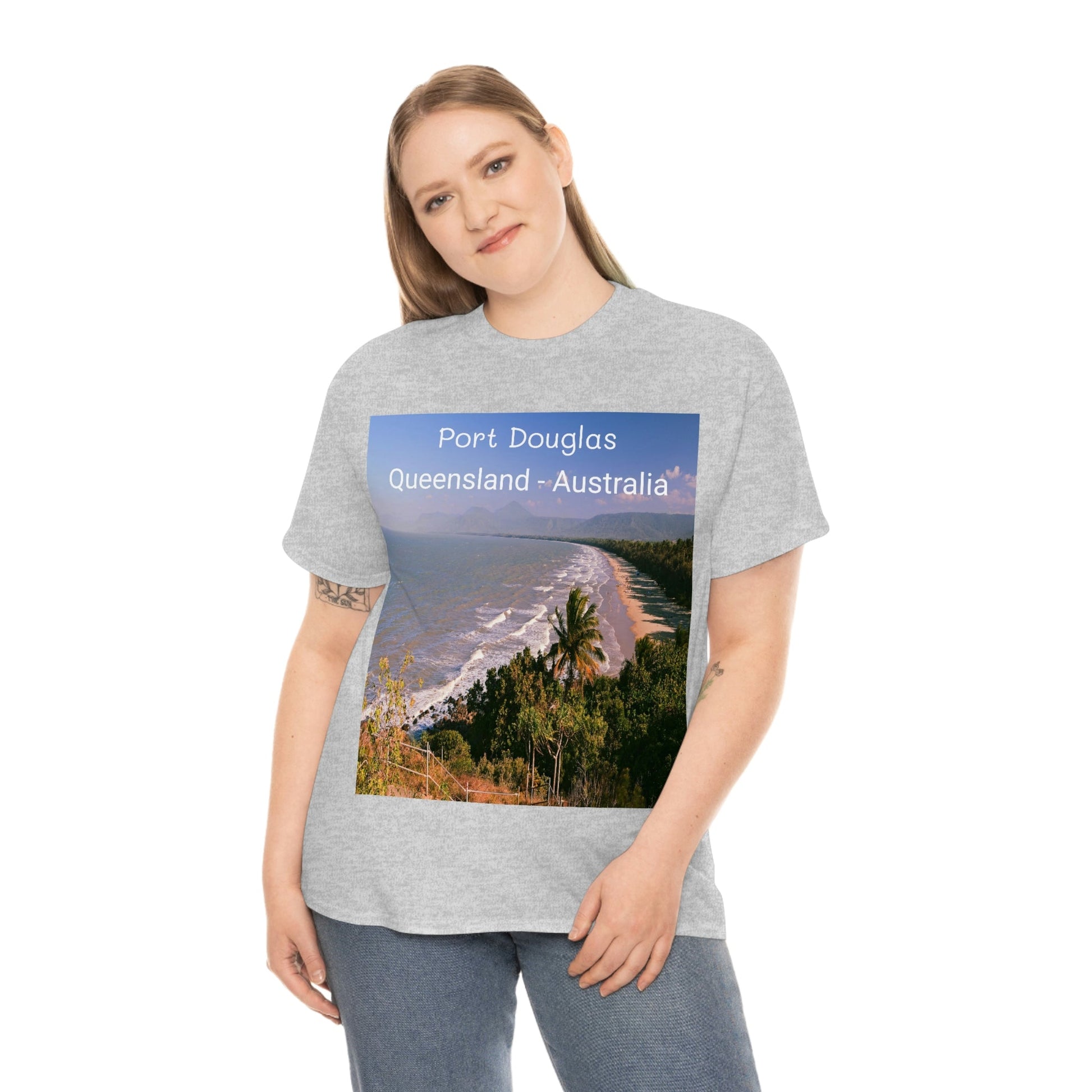 AU-PRINT UNISEX GILDAN 5000 - Heavy Cotton Tee - Douglas Port 4-mile Beach - Australia - Printed in AU by The Print Bar - Green Forest Home