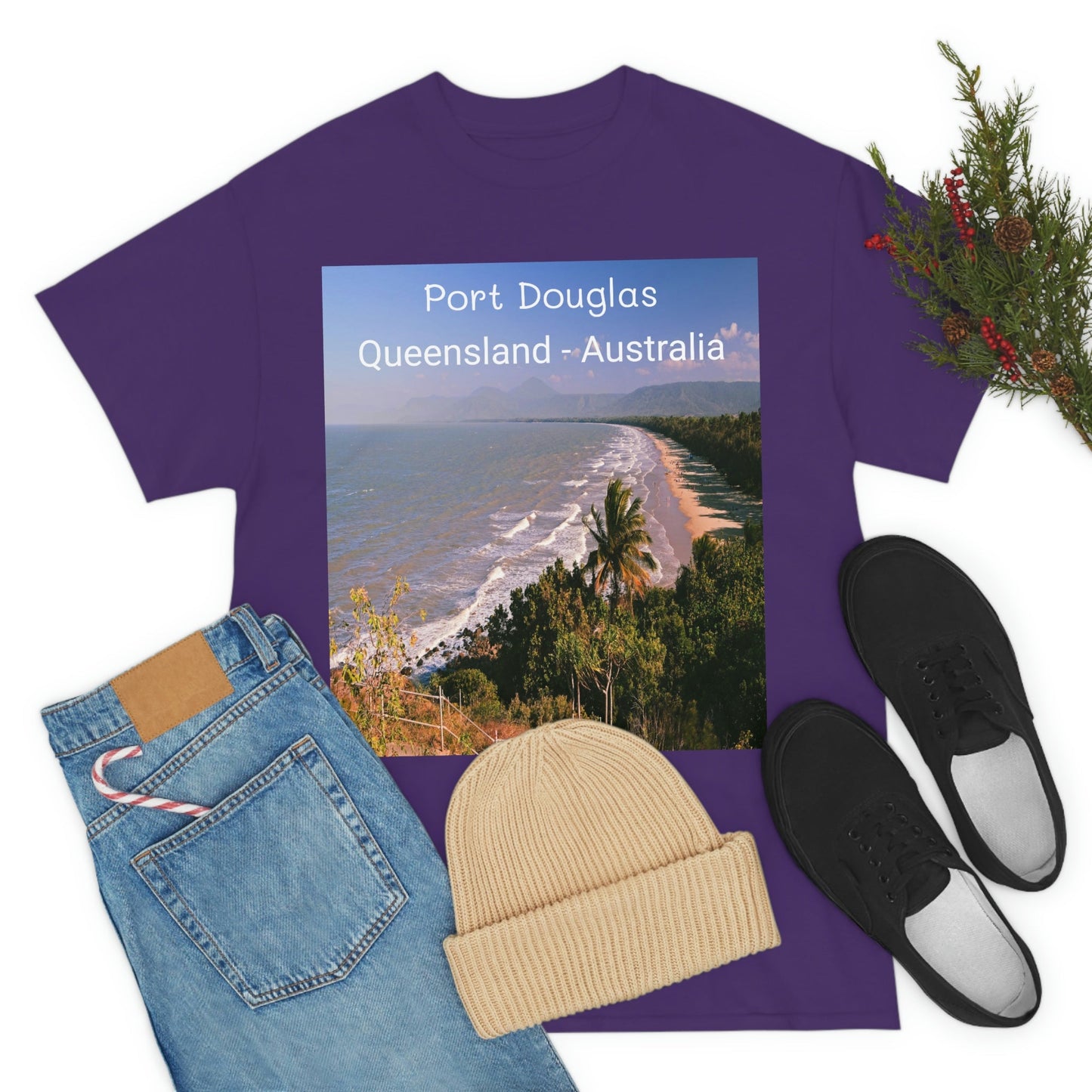 AU-PRINT UNISEX GILDAN 5000 - Heavy Cotton Tee - Douglas Port 4-mile Beach - Australia - Printed in AU by The Print Bar - Green Forest Home