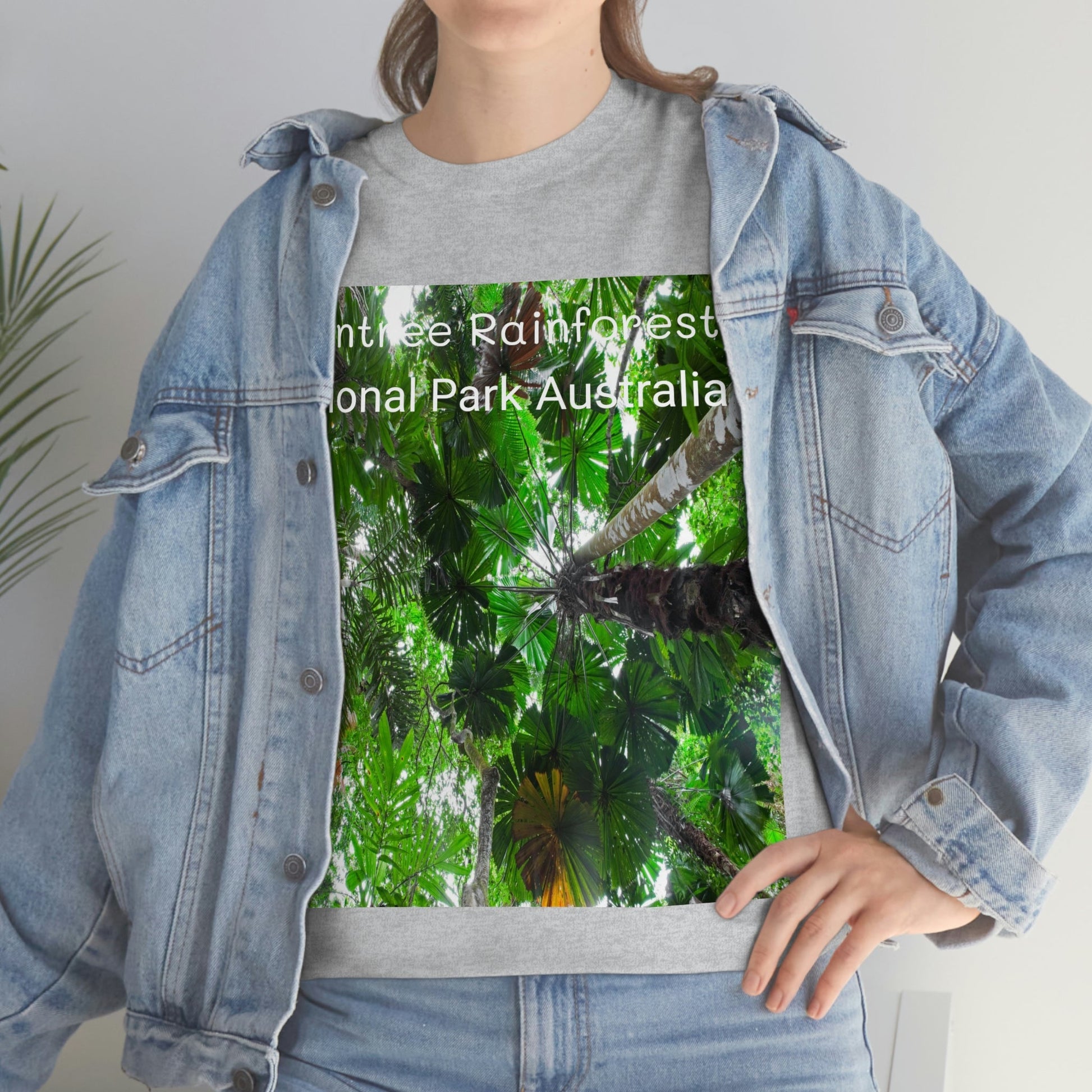 AU-PRINT UNISEX GILDAN 5000 - Heavy Cotton Tee - Fan Palm - DAINTREE RAINFOREST National-Park - Australia - Printed in AU by The Print Bar - Green Forest Home