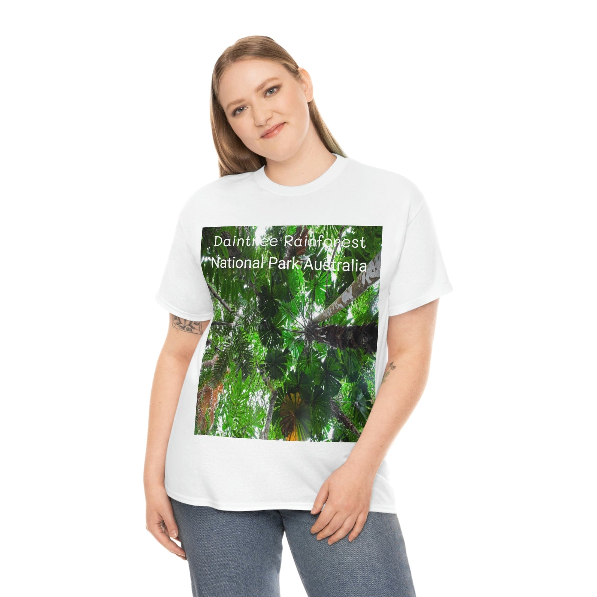 AU-PRINT UNISEX GILDAN 5000 - Heavy Cotton Tee - Fan Palm - DAINTREE RAINFOREST National-Park - Australia - Printed in AU by The Print Bar - Green Forest Home