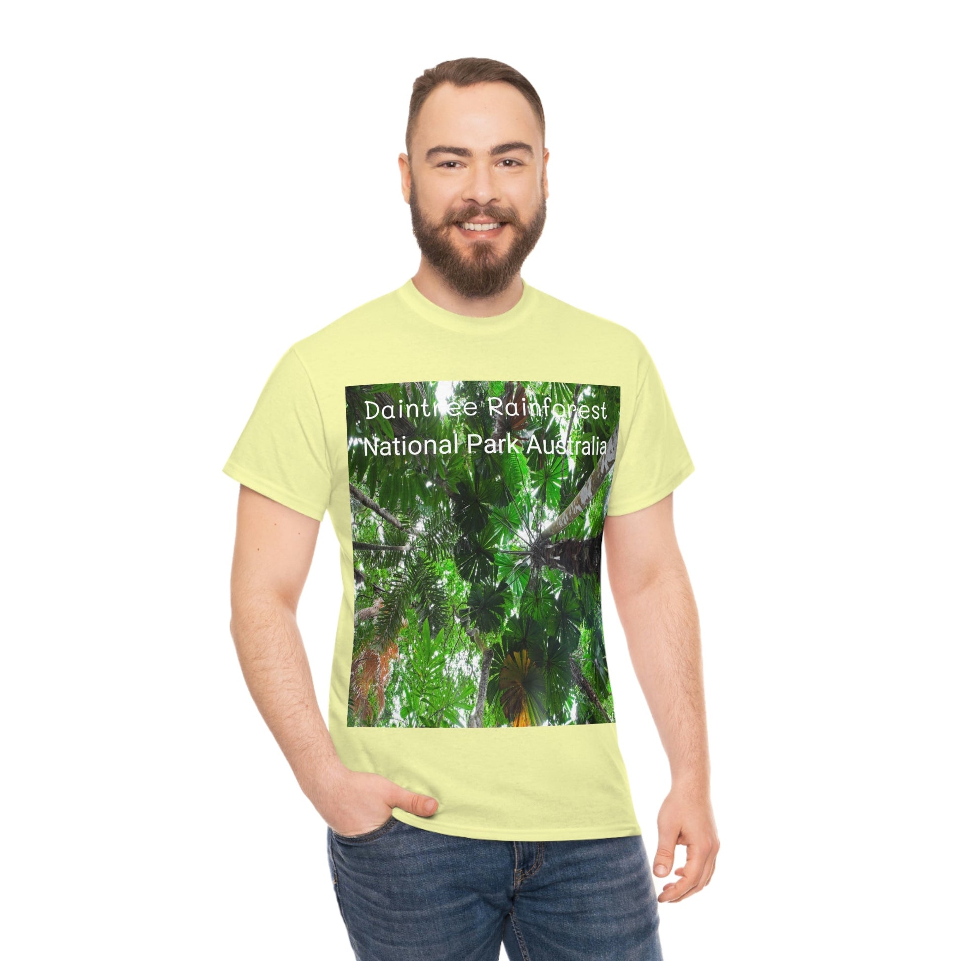 AU-PRINT UNISEX GILDAN 5000 - Heavy Cotton Tee - Fan Palm - DAINTREE RAINFOREST National-Park - Australia - Printed in AU by The Print Bar - Green Forest Home