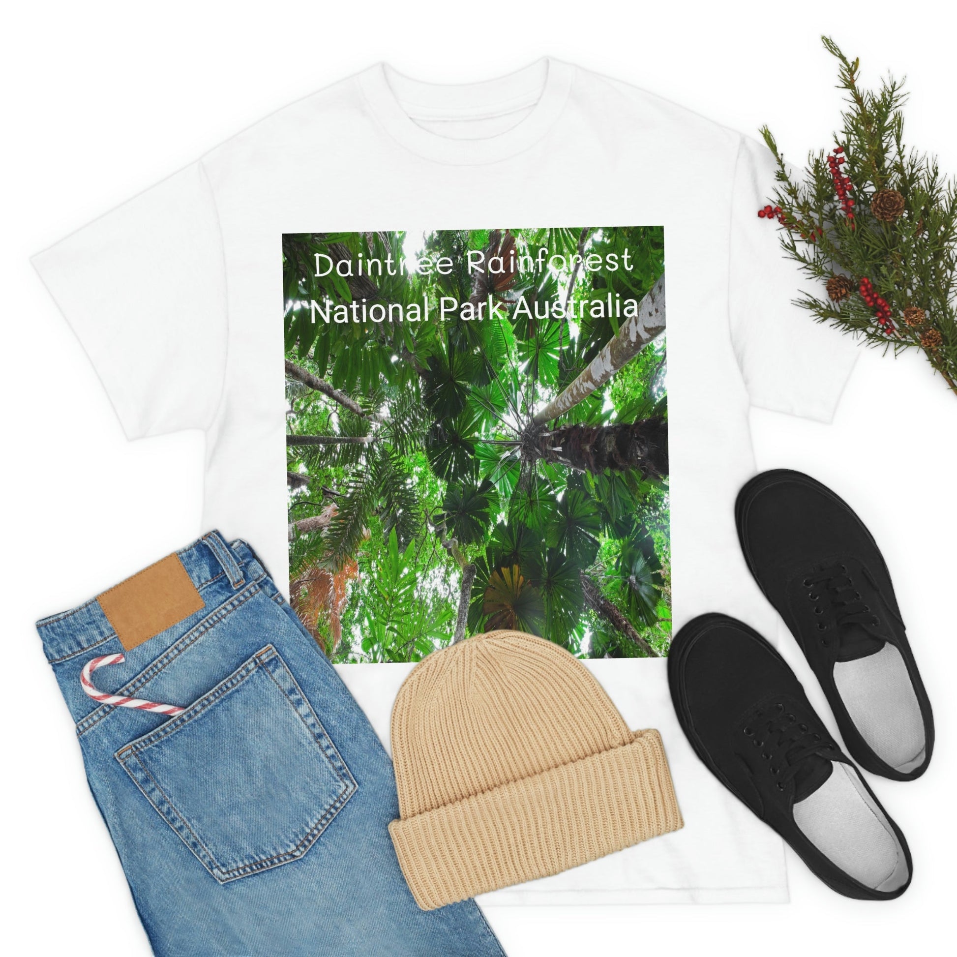 AU-PRINT UNISEX GILDAN 5000 - Heavy Cotton Tee - Fan Palm - DAINTREE RAINFOREST National-Park - Australia - Printed in AU by The Print Bar - Green Forest Home