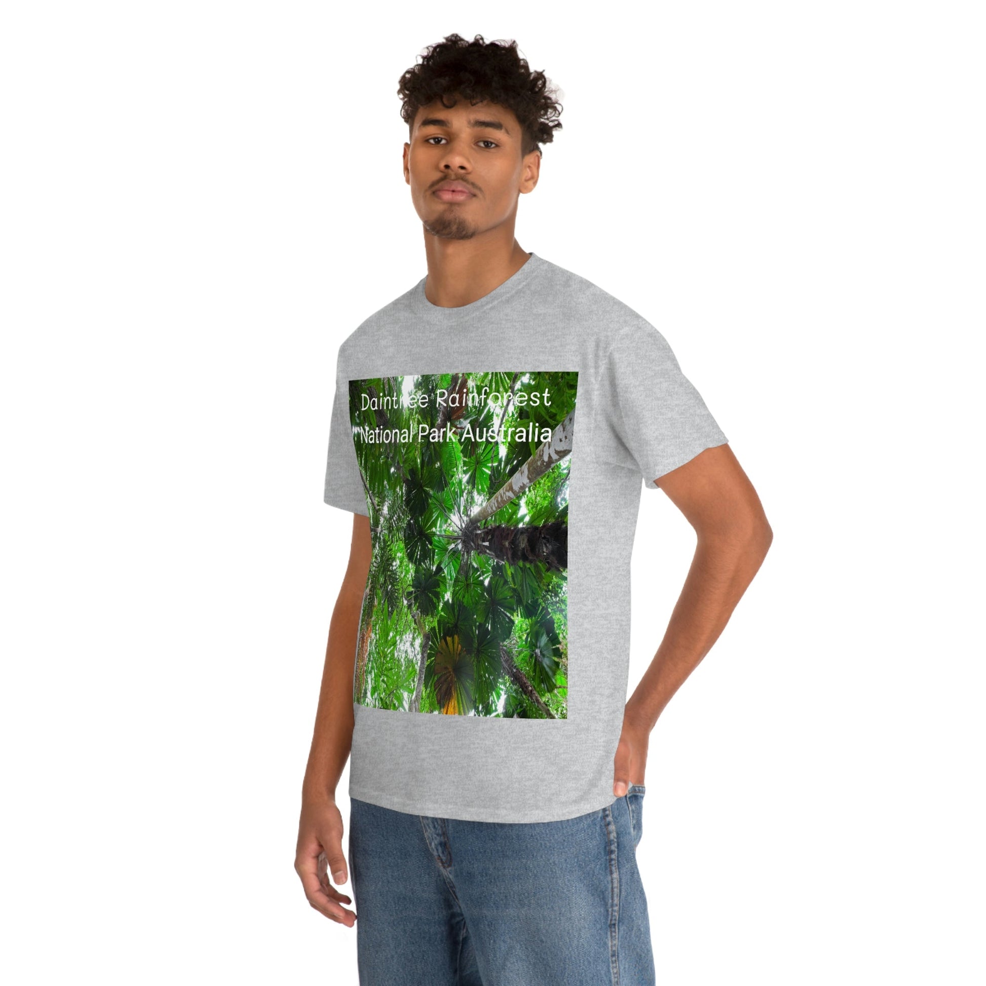 AU-PRINT UNISEX GILDAN 5000 - Heavy Cotton Tee - Fan Palm - DAINTREE RAINFOREST National-Park - Australia - Printed in AU by The Print Bar - Green Forest Home