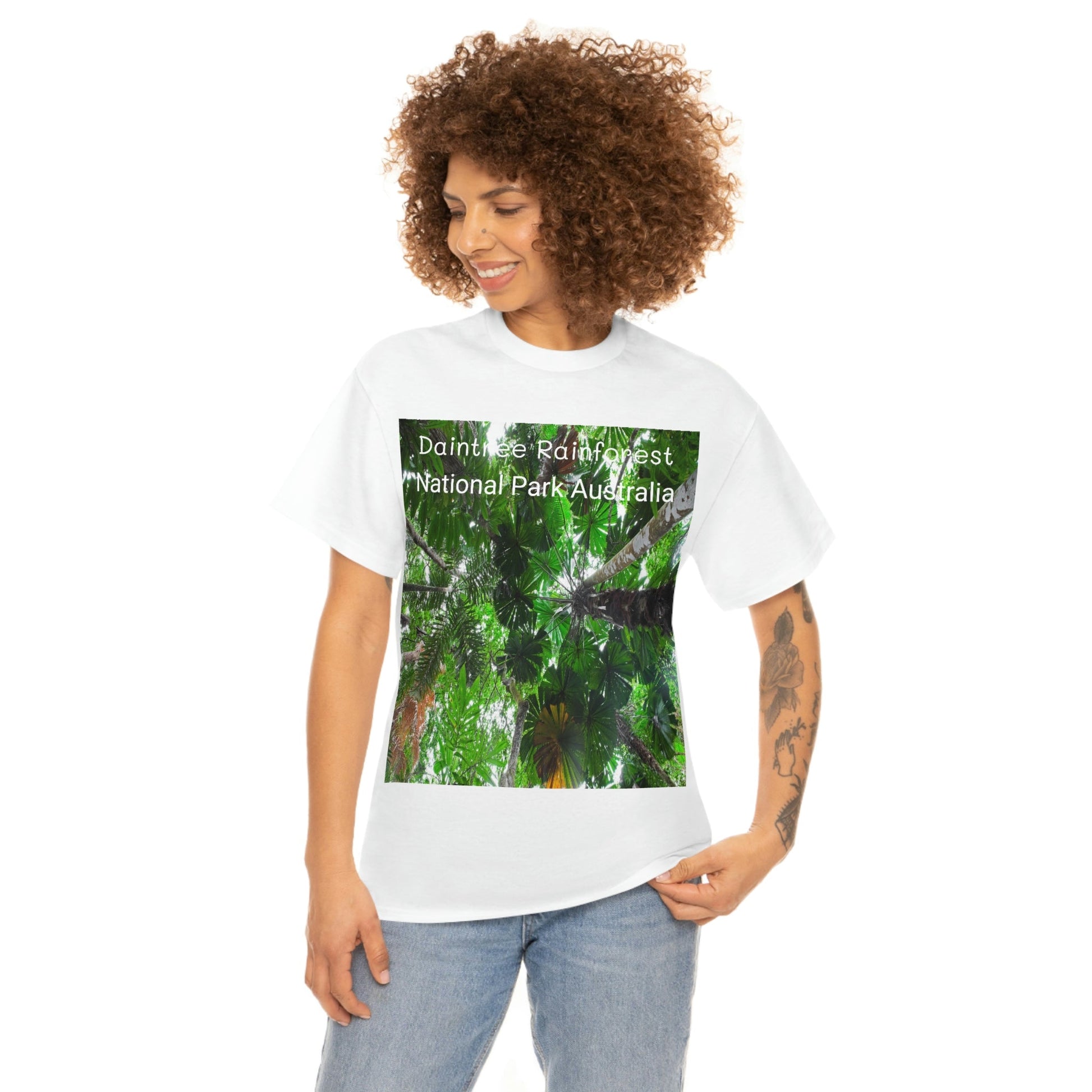 AU-PRINT UNISEX GILDAN 5000 - Heavy Cotton Tee - Fan Palm - DAINTREE RAINFOREST National-Park - Australia - Printed in AU by The Print Bar - Green Forest Home