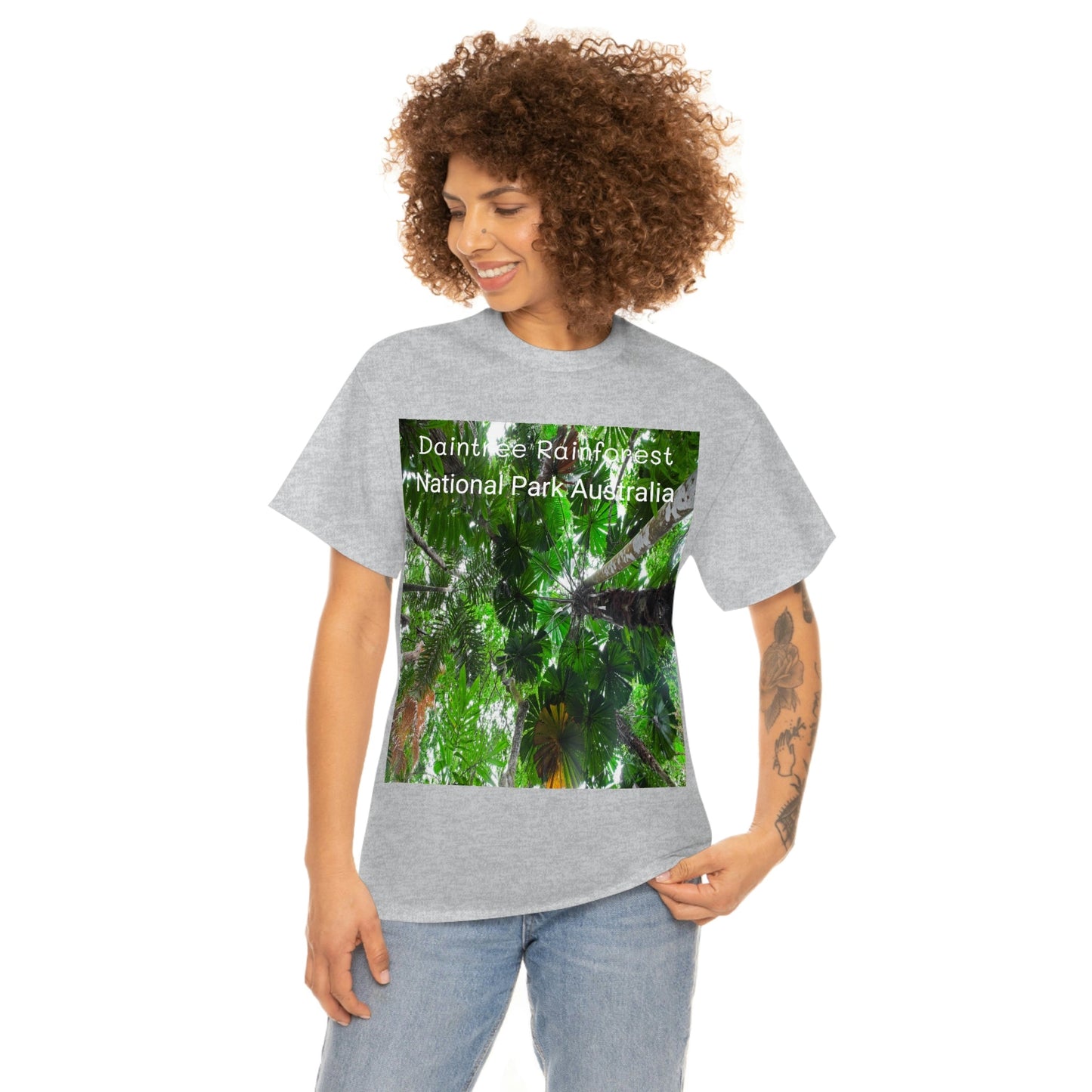 AU-PRINT UNISEX GILDAN 5000 - Heavy Cotton Tee - Fan Palm - DAINTREE RAINFOREST National-Park - Australia - Printed in AU by The Print Bar - Green Forest Home