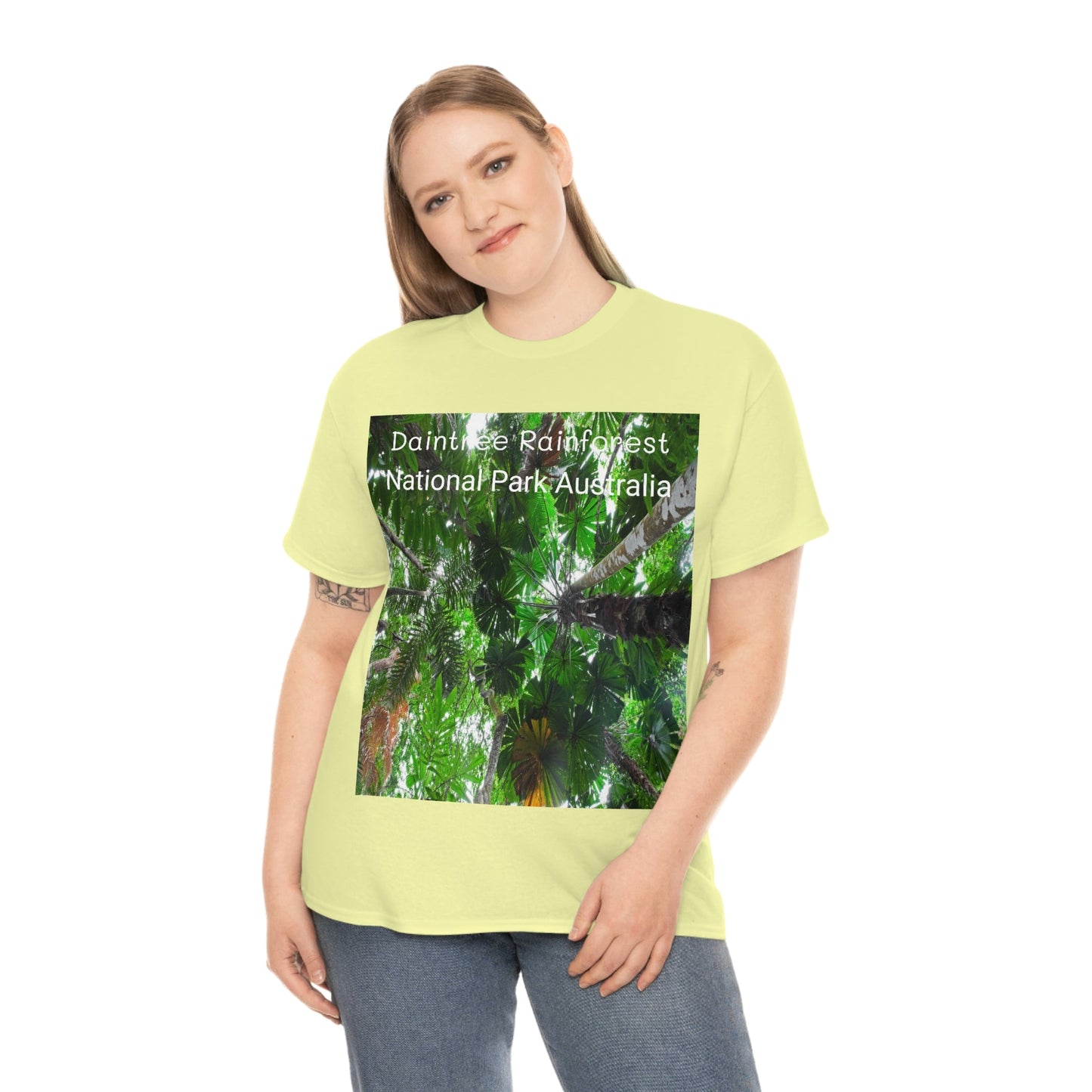 AU-PRINT UNISEX GILDAN 5000 - Heavy Cotton Tee - Fan Palm - DAINTREE RAINFOREST National-Park - Australia - Printed in AU by The Print Bar - Green Forest Home