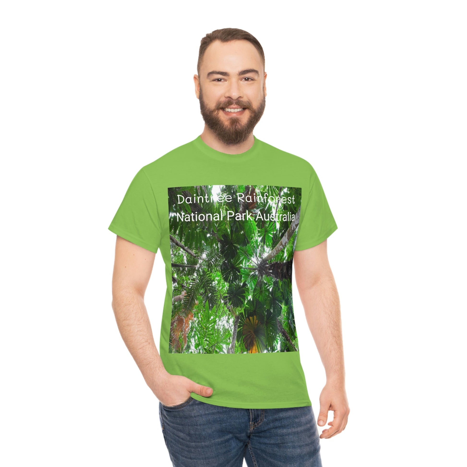 AU-PRINT UNISEX GILDAN 5000 - Heavy Cotton Tee - Fan Palm - DAINTREE RAINFOREST National-Park - Australia - Printed in AU by The Print Bar - Green Forest Home