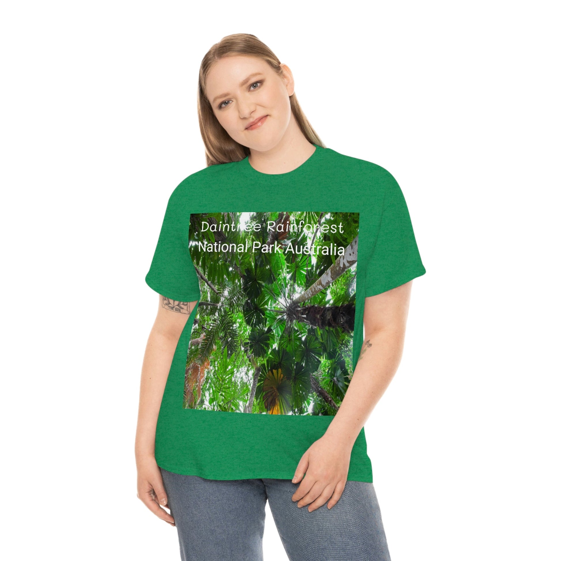 AU-PRINT UNISEX GILDAN 5000 - Heavy Cotton Tee - Fan Palm - DAINTREE RAINFOREST National-Park - Australia - Printed in AU by The Print Bar - Green Forest Home