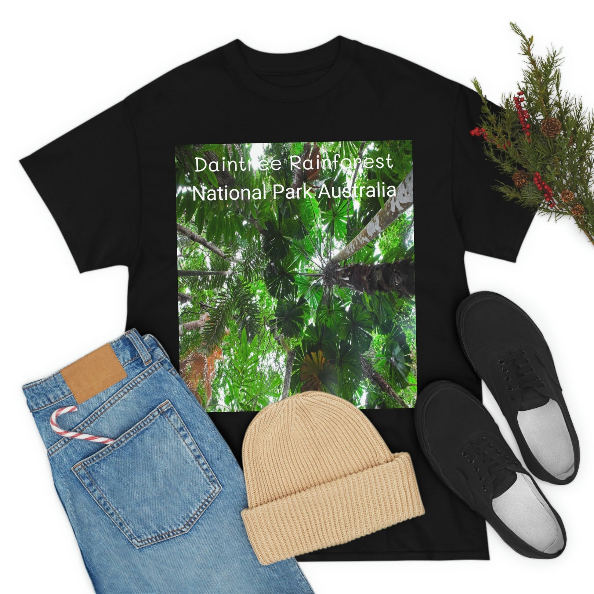 AU-PRINT UNISEX GILDAN 5000 - Heavy Cotton Tee - Fan Palm - DAINTREE RAINFOREST National-Park - Australia - Printed in AU by The Print Bar - Green Forest Home