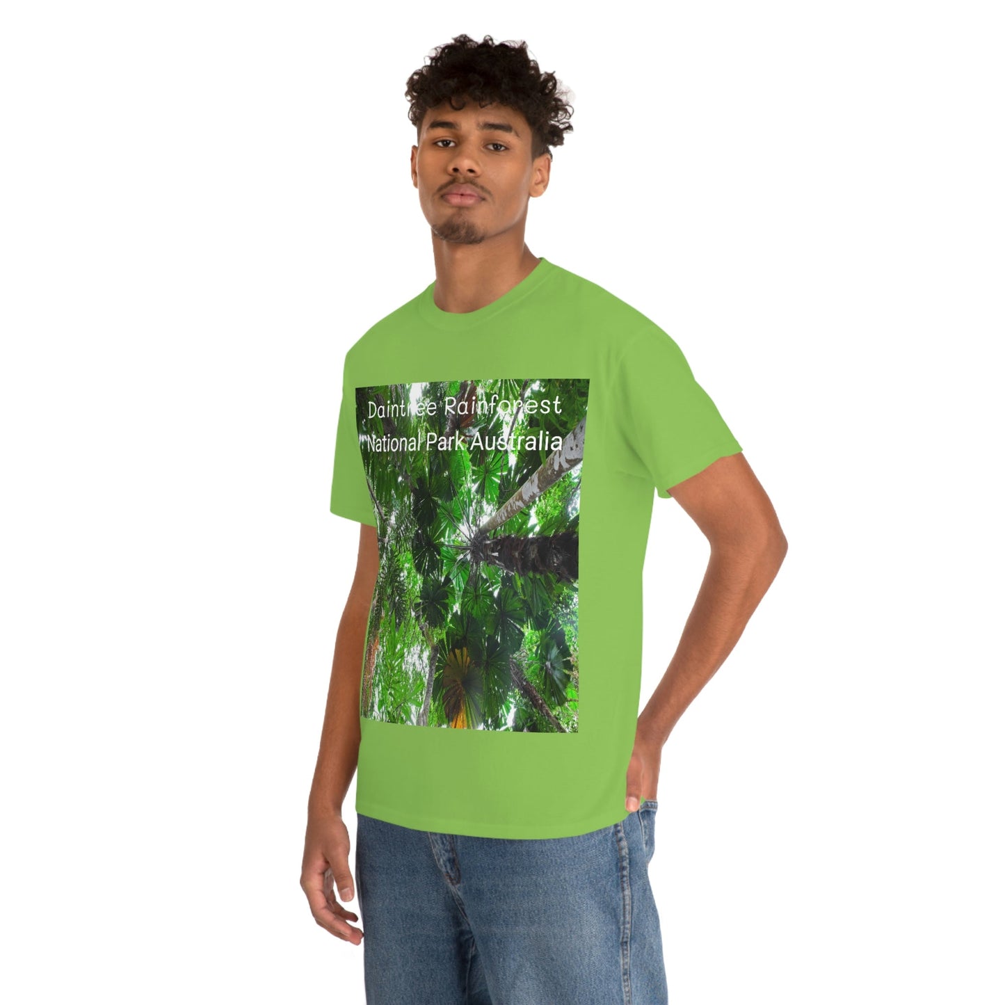 AU-PRINT UNISEX GILDAN 5000 - Heavy Cotton Tee - Fan Palm - DAINTREE RAINFOREST National-Park - Australia - Printed in AU by The Print Bar - Green Forest Home