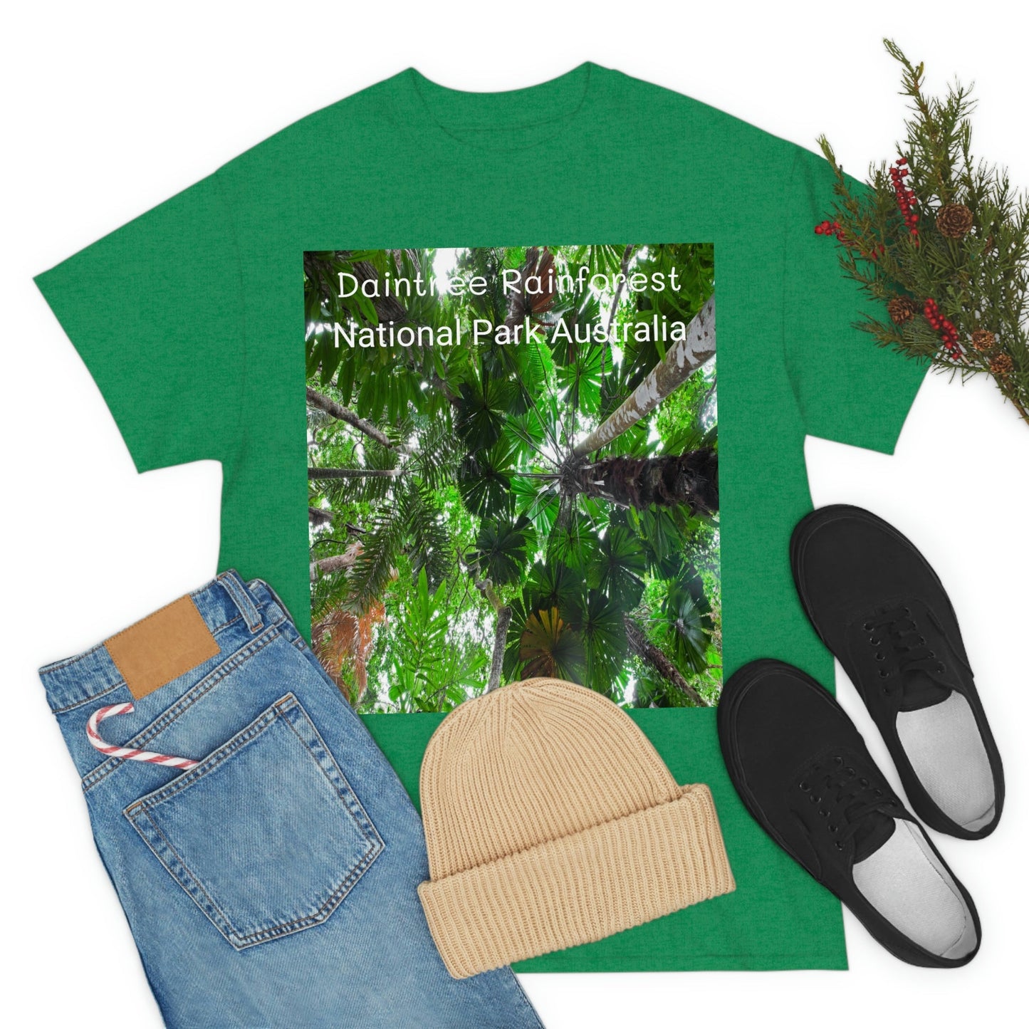 AU-PRINT UNISEX GILDAN 5000 - Heavy Cotton Tee - Fan Palm - DAINTREE RAINFOREST National-Park - Australia - Printed in AU by The Print Bar - Green Forest Home