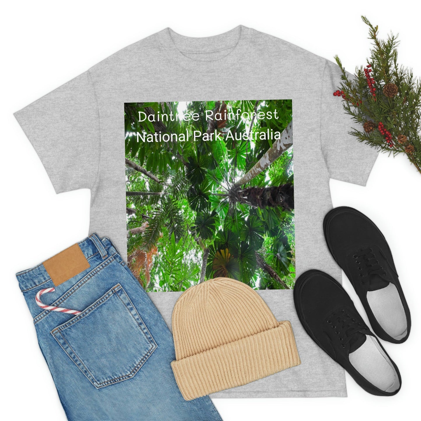 AU-PRINT UNISEX GILDAN 5000 - Heavy Cotton Tee - Fan Palm - DAINTREE RAINFOREST National-Park - Australia - Printed in AU by The Print Bar - Green Forest Home