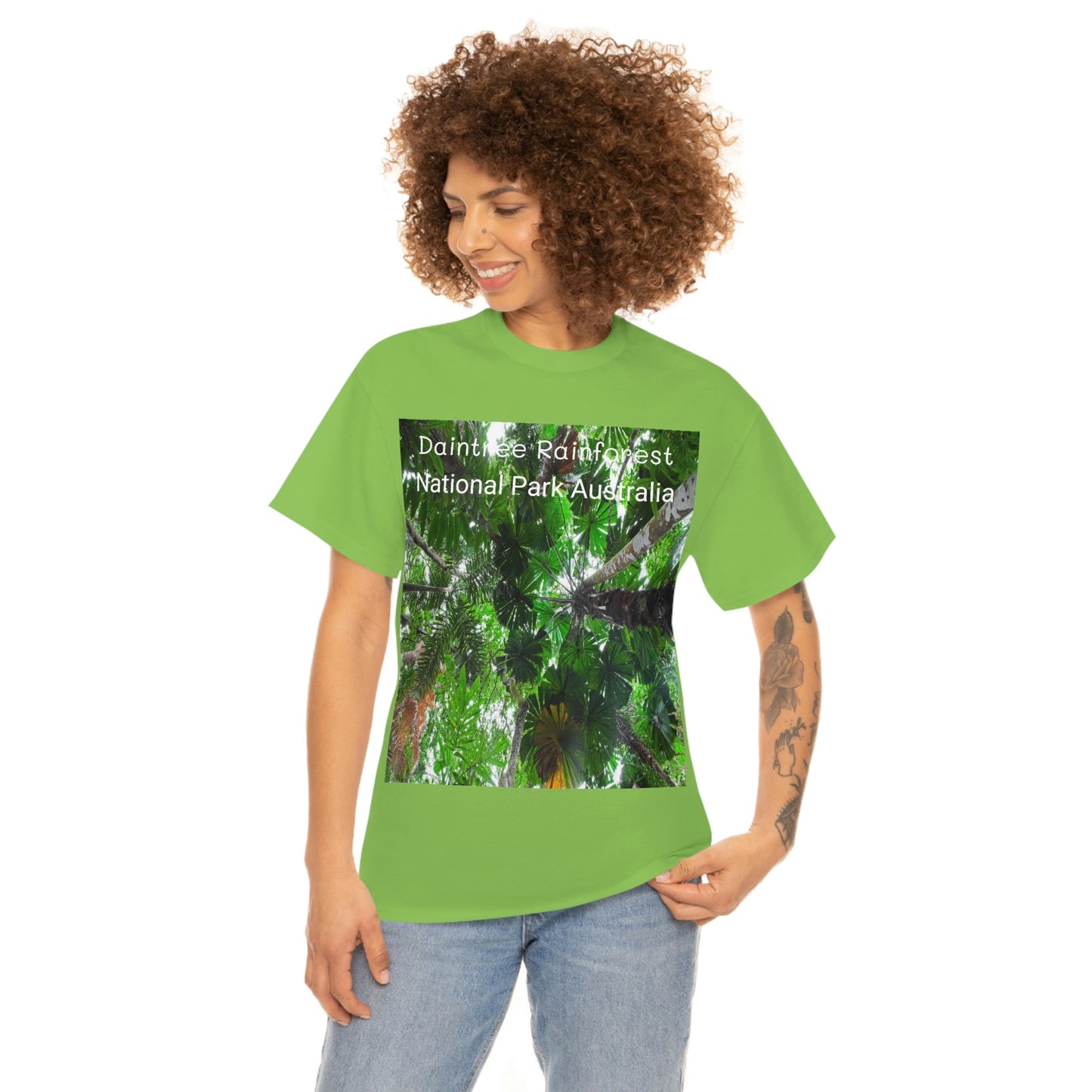 AU-PRINT UNISEX GILDAN 5000 - Heavy Cotton Tee - Fan Palm - DAINTREE RAINFOREST National-Park - Australia - Printed in AU by The Print Bar - Green Forest Home