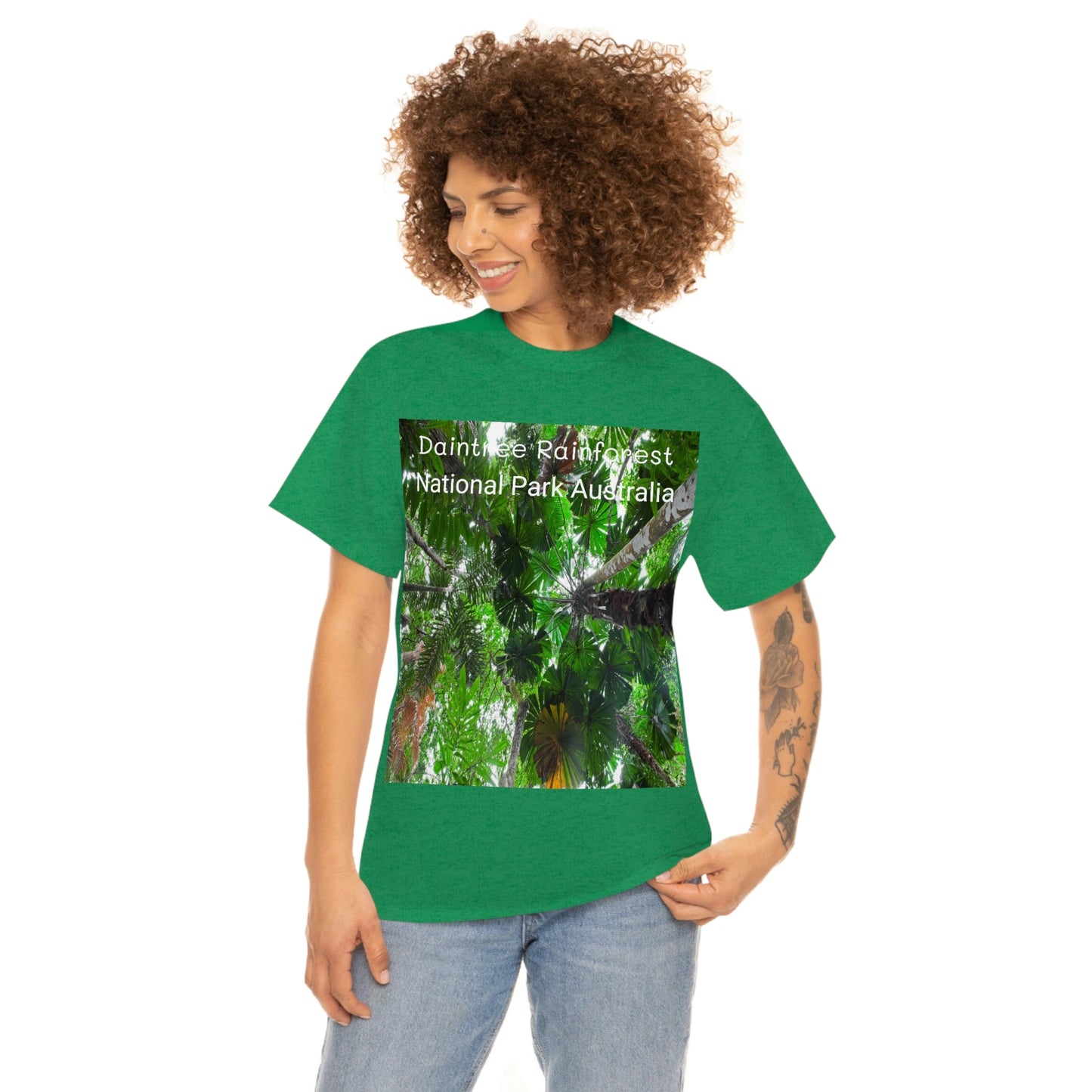 AU-PRINT UNISEX GILDAN 5000 - Heavy Cotton Tee - Fan Palm - DAINTREE RAINFOREST National-Park - Australia - Printed in AU by The Print Bar - Green Forest Home