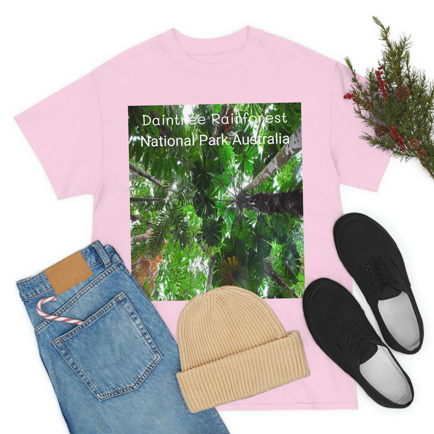 AU-PRINT UNISEX GILDAN 5000 - Heavy Cotton Tee - Fan Palm - DAINTREE RAINFOREST National-Park - Australia - Printed in AU by The Print Bar - Green Forest Home