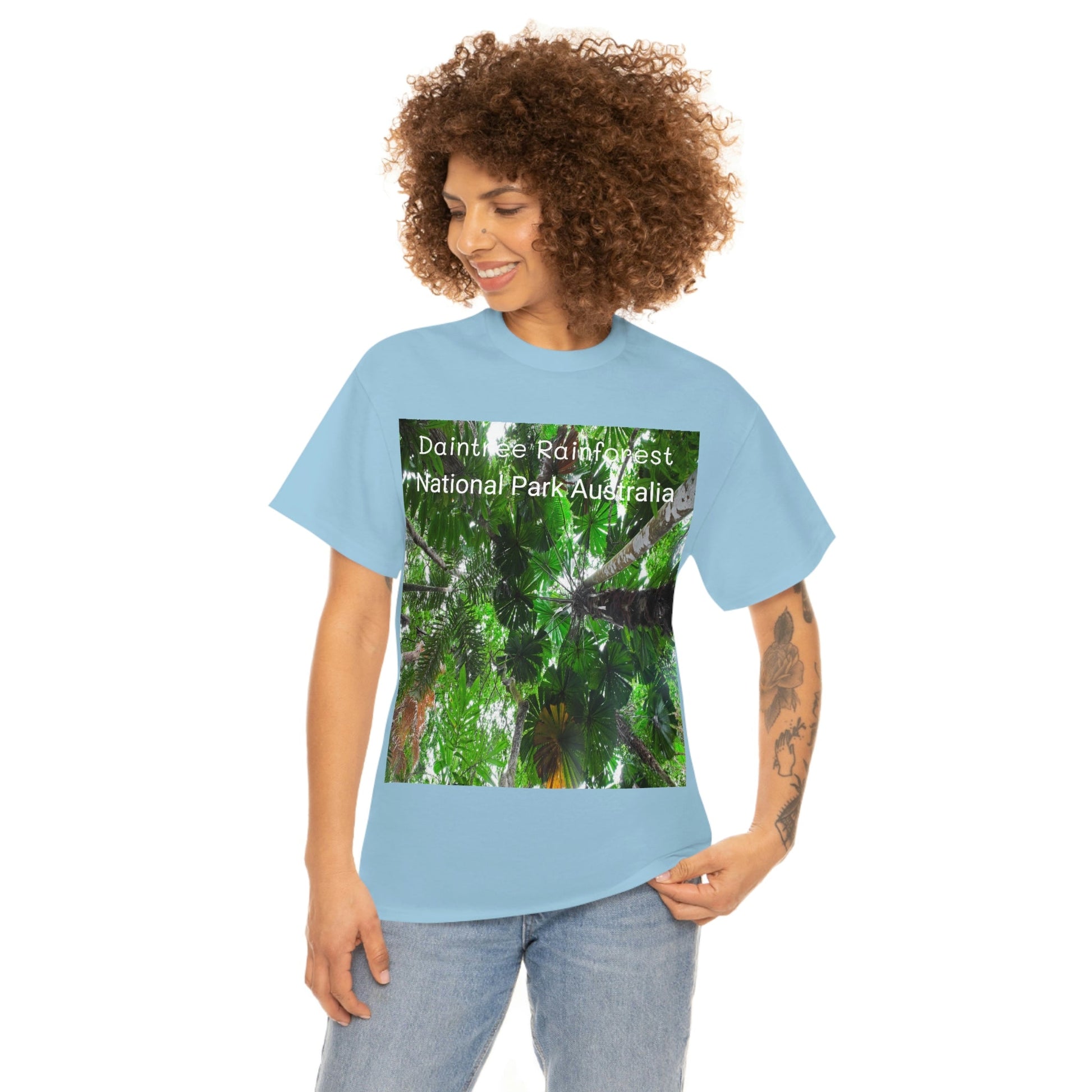 AU-PRINT UNISEX GILDAN 5000 - Heavy Cotton Tee - Fan Palm - DAINTREE RAINFOREST National-Park - Australia - Printed in AU by The Print Bar - Green Forest Home