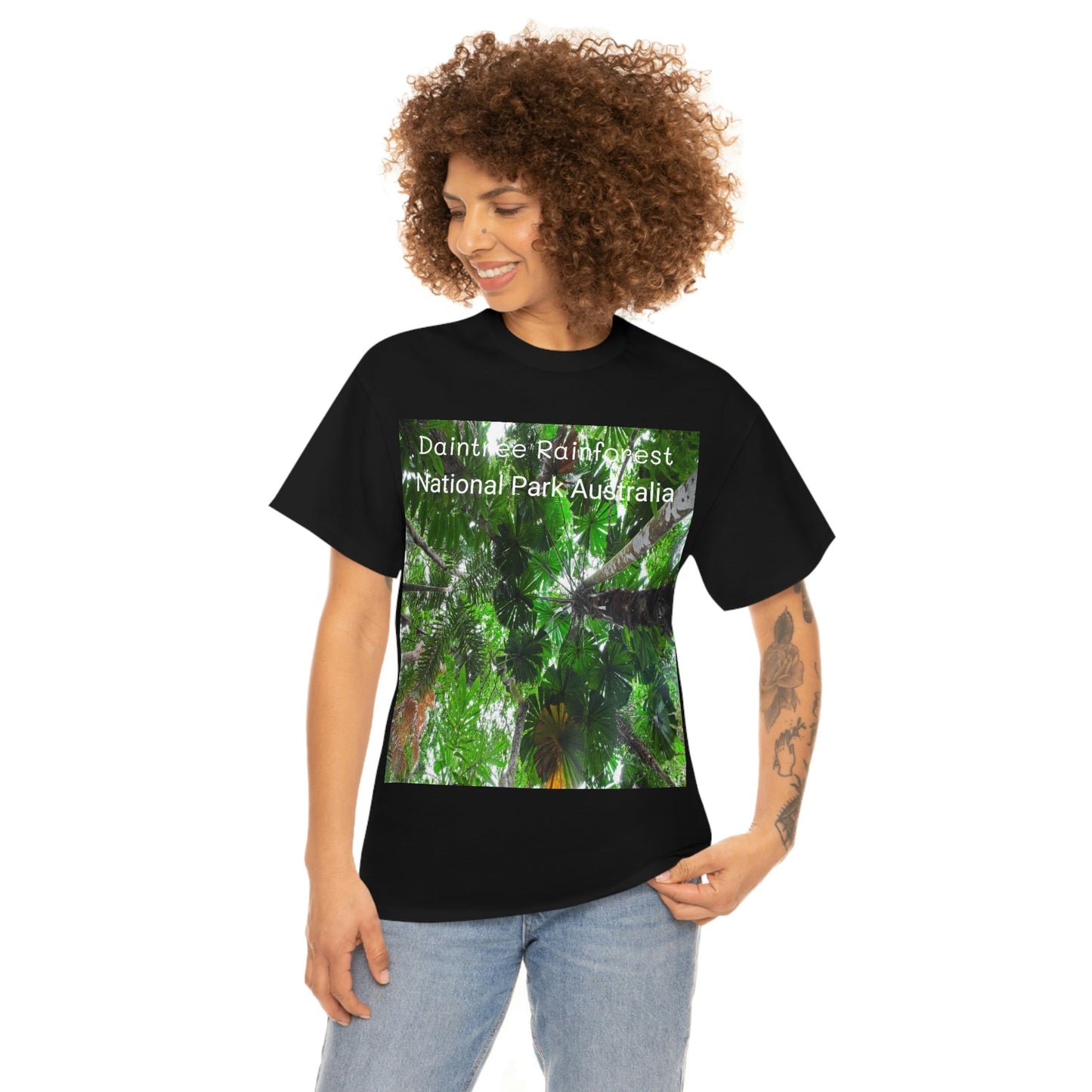 AU-PRINT UNISEX GILDAN 5000 - Heavy Cotton Tee - Fan Palm - DAINTREE RAINFOREST National-Park - Australia - Printed in AU by The Print Bar - Green Forest Home